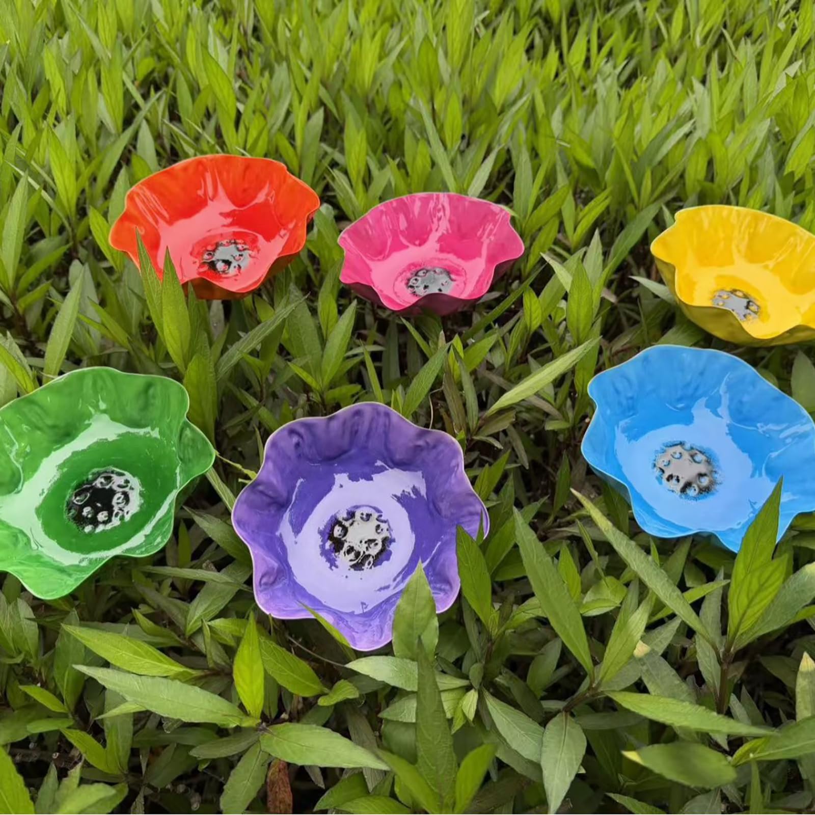 6 PCS Vogeltränke Blume, Gartenstecker Vogeltränke Stehend, Metall Vogelbad Garten, Handgefertigt Insektentränke & Bienentränke Mit Stab Für Den Garten & Balkon-Für Wildvögel