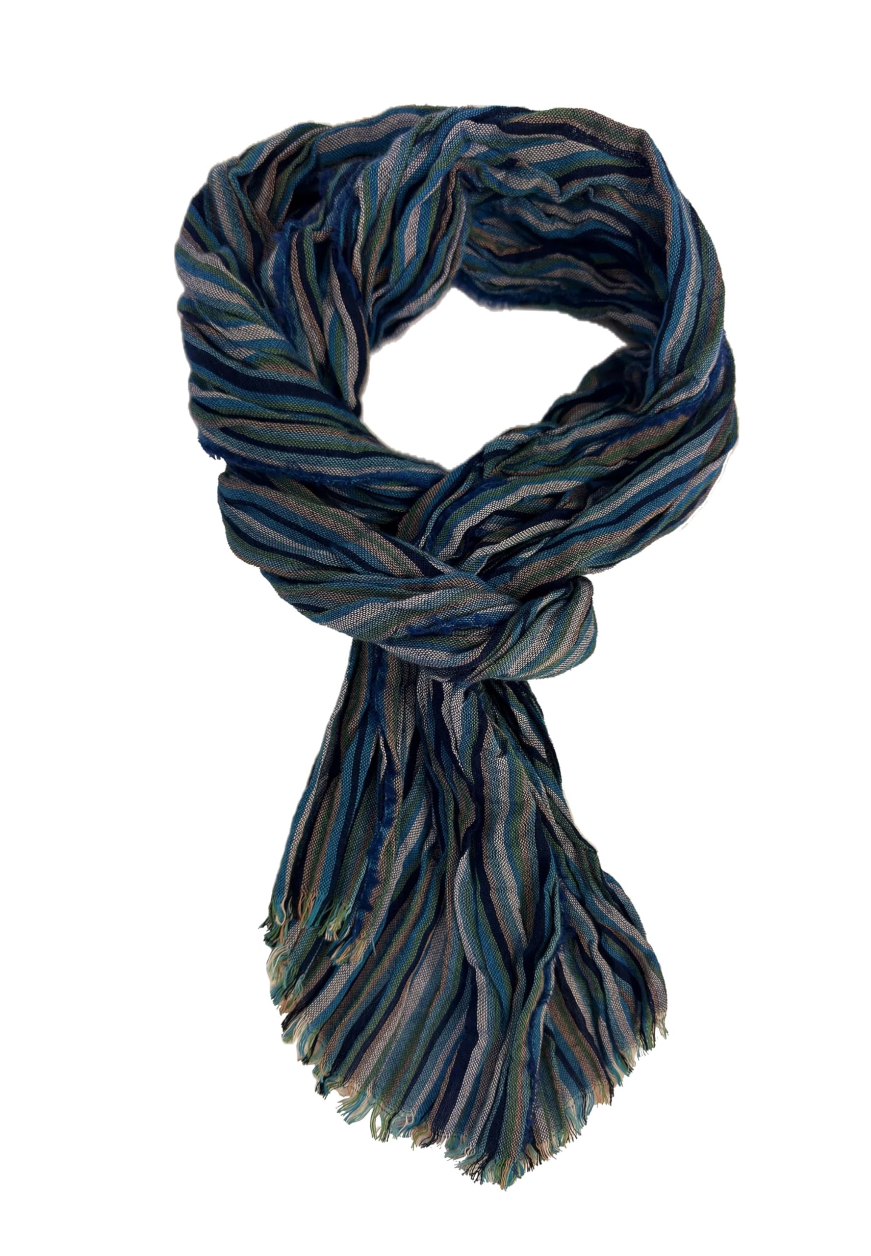 Rotfuchs Sciarpa in cotone, da uomo, estiva, effetto stropicciato, motivo a righe, colore: blu marino, multicolore, 170 x 20 cm (L x B) (175 x 45 cm)