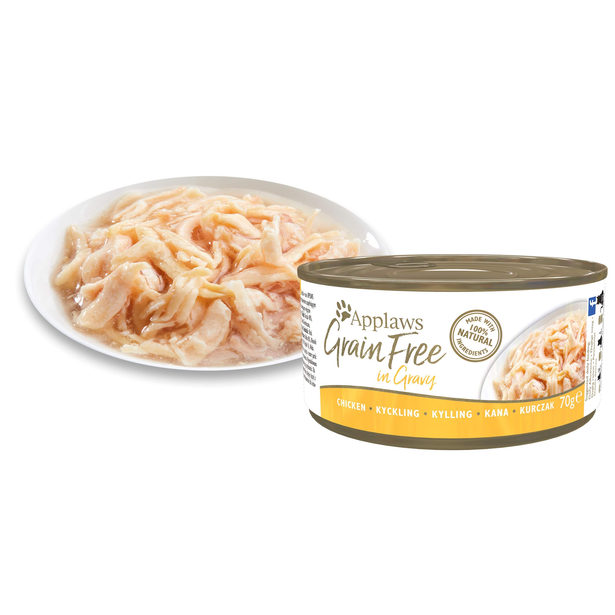 Applaws 100 % natürliches getreidefreies Nassfutter für Katzen, Huhn in Soße, 70 g Dose (24 Stück)