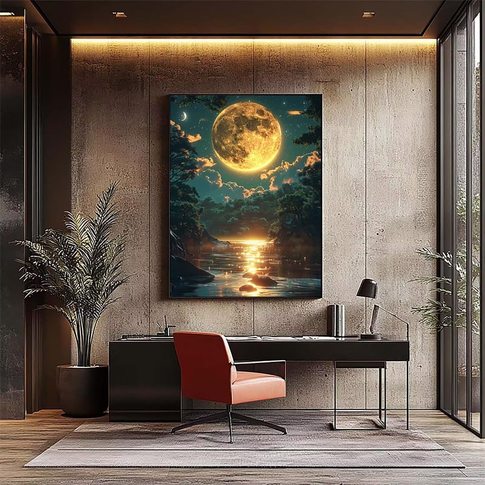 Luna Dipingere con i Numeri Adulti con Telaio, Paint by Numbers Paesaggio, DIY Dipingere con i Numeri Kit con 3 Pennelli e Vernice Acrilica, Hobby Creativi Adulti, Decorazione Casa 100x130cm 8-3696