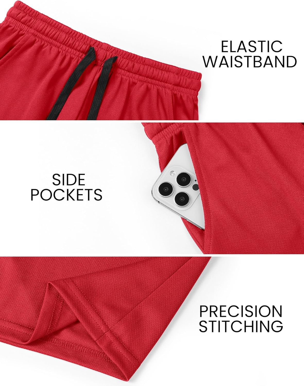 Auranso 3 Pack Boys Athletic Shorts Quick Dry Mesh Basketball Short for Kids Active Soccer Shorts Sports Clothes with Pockets