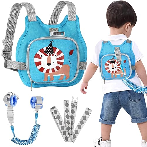 Accmor - Arnés para niños pequeños + eslabón de muñeca antipérdida, adorable arnés de león para bebé con correa, correa plegable antipérdida para