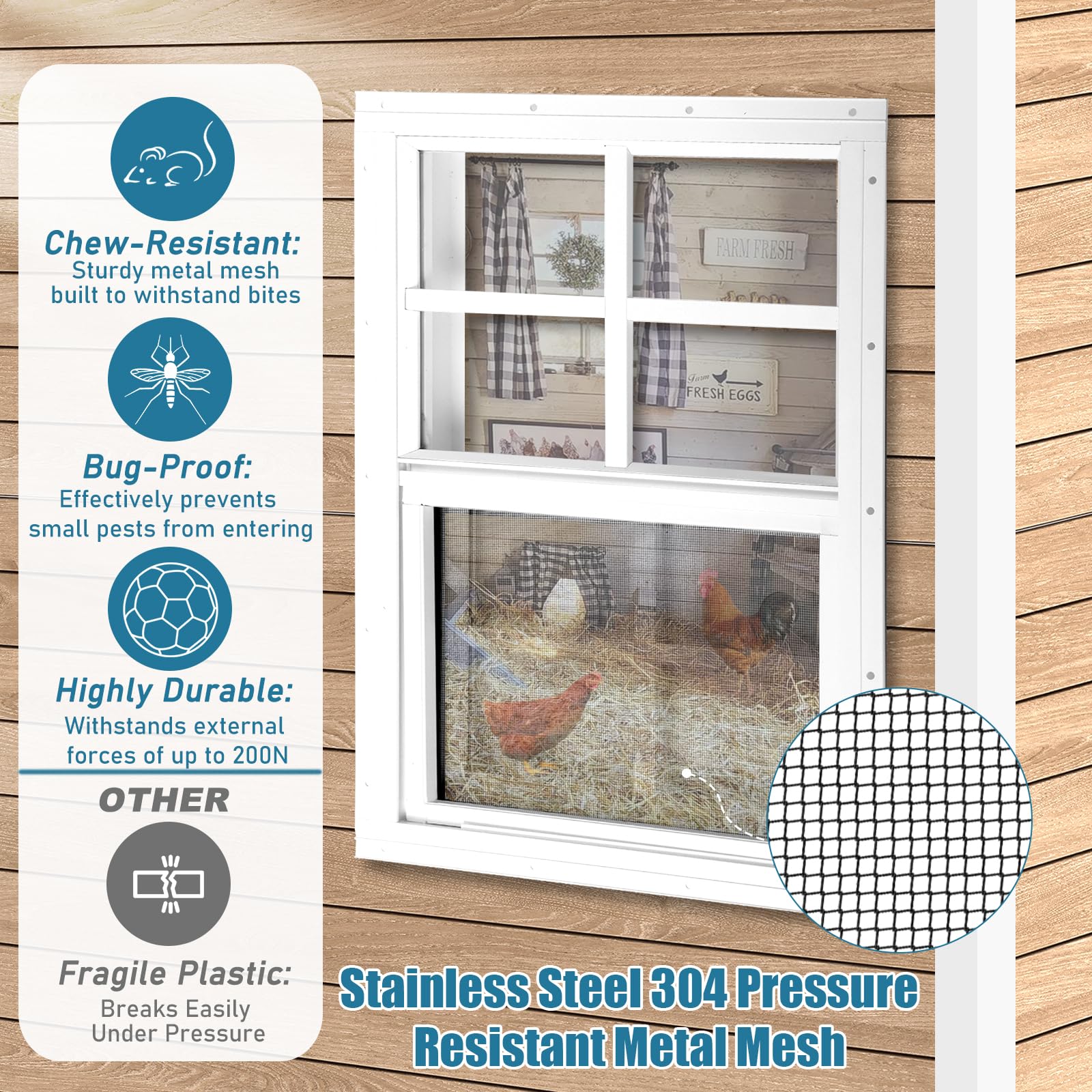 Ventana de cobertizo de 16 pulgadas de ancho x 16 pulgadas de alto, ventana deslizante, montaje empotrado de aluminio blanco con vidrio templado y pantalla de acero inoxidable, ventana de casa