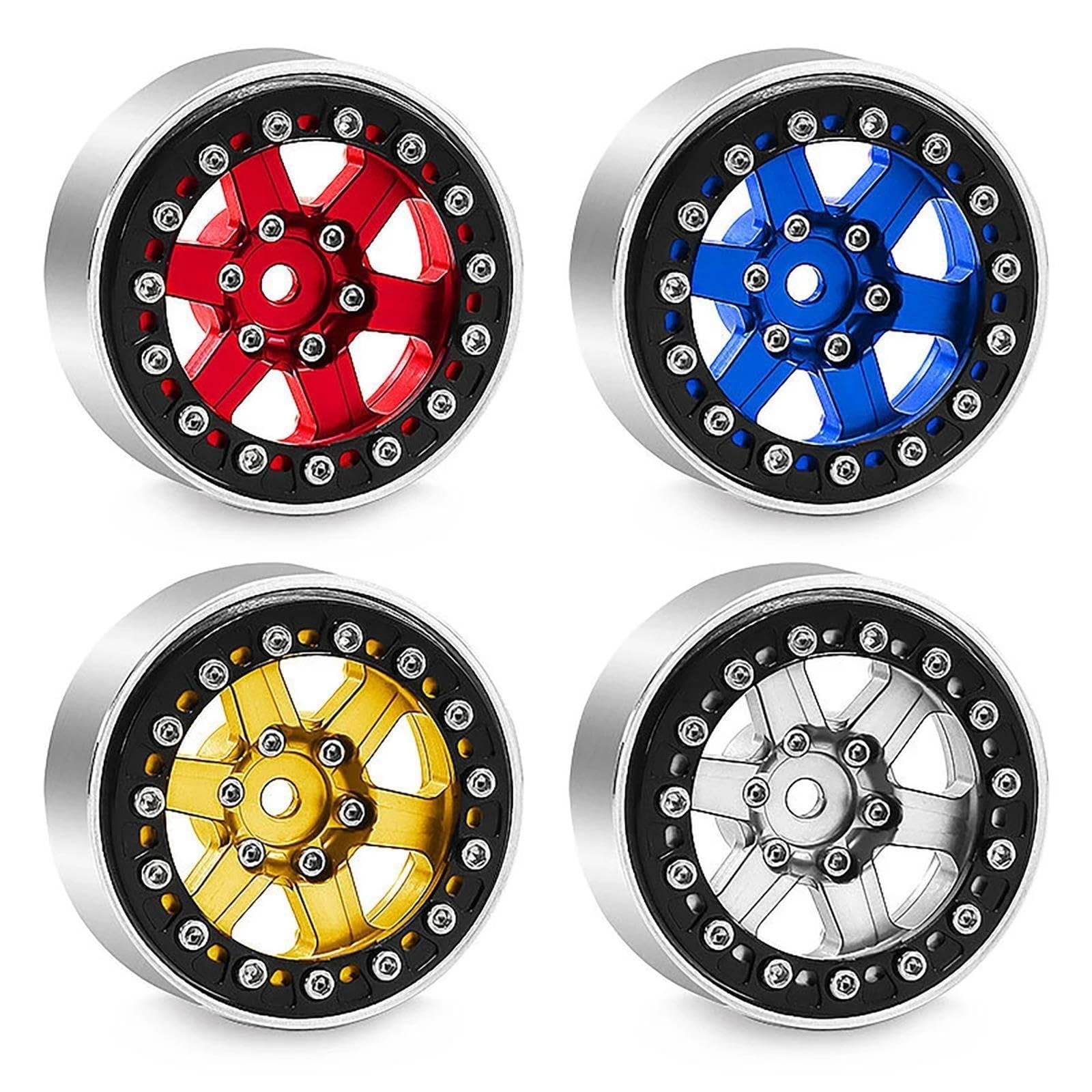 4 Stück CNC Aluminium 1,3 Zoll Beadlock Radfelgen Radnabe for 1/18 1/24 RC Crawler Auto for Tr-axxas TRX4M Axial SCX24 FMS FCX24(Blauw)