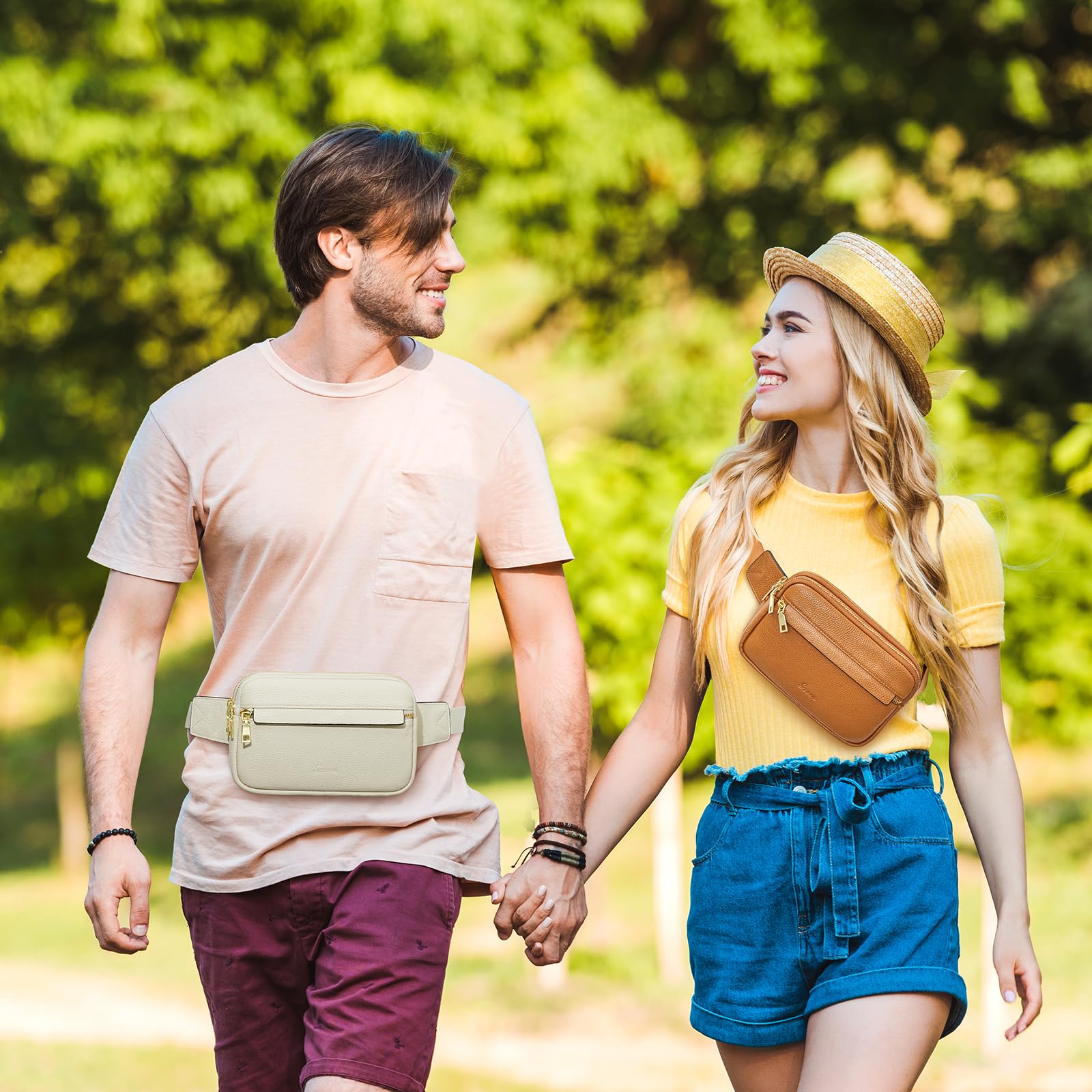 S-ZONE Fanny Packs for Women Genuine Leather RFID Blocking Crossbody Bags Purses Sling Waist Chest Bag Gifts Travel Running Adjustable Strap Men: Off White