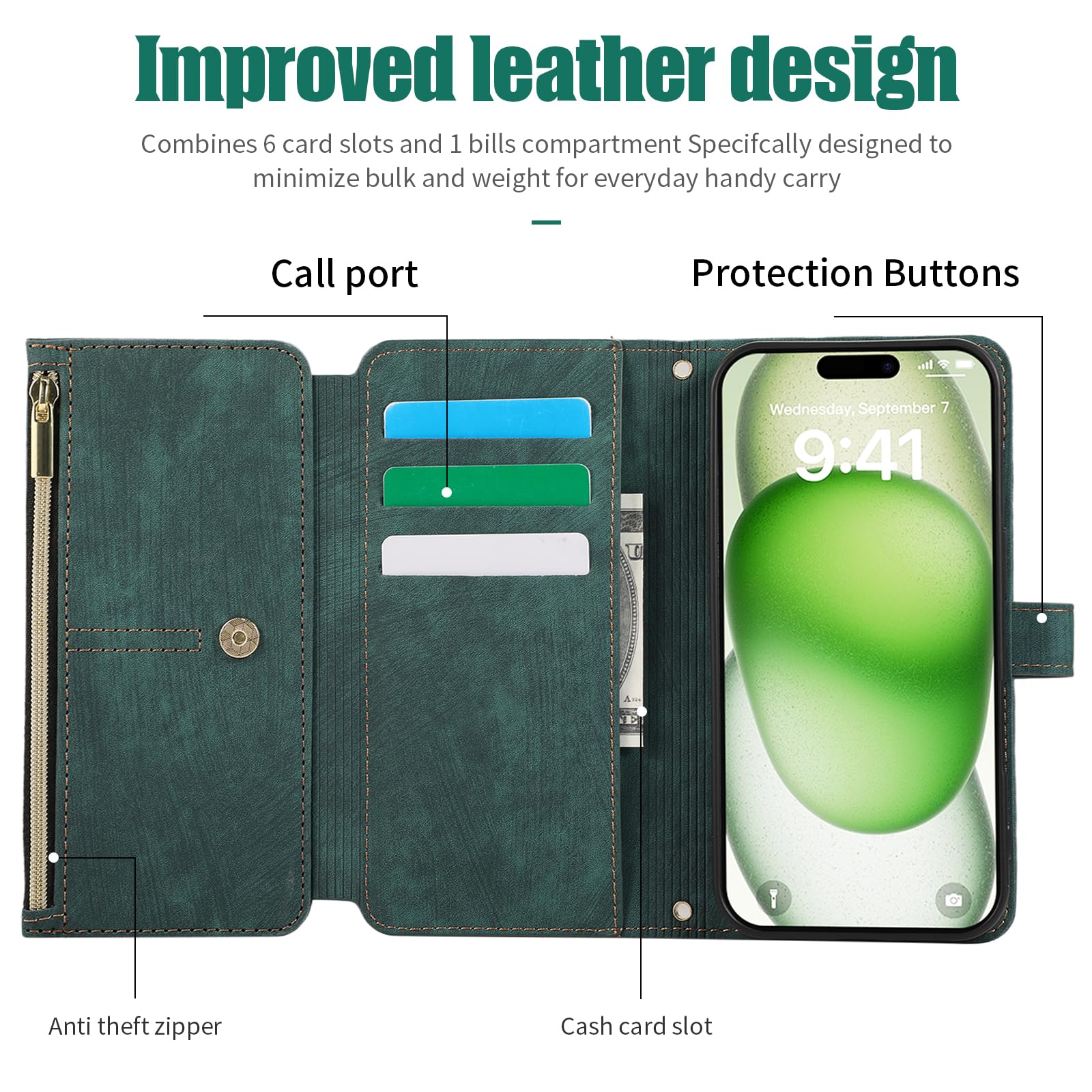 UEEBAI Custodia Portafoglio per iPhone 15 PRO 6.1 inch
