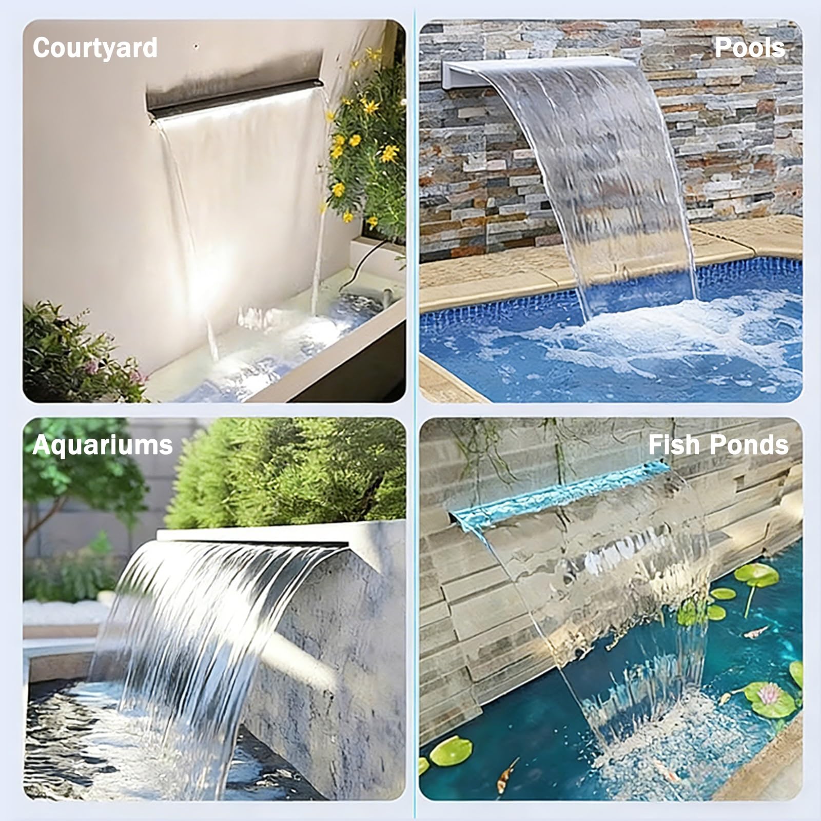 Detive Commercial Waterfall Spillway 114,3 cm – Attrezzatura per stagno per fontane e patio – perfetto per acque da 30/40/61/91/122/122/14/14/14/124/13,4 cm (argento)