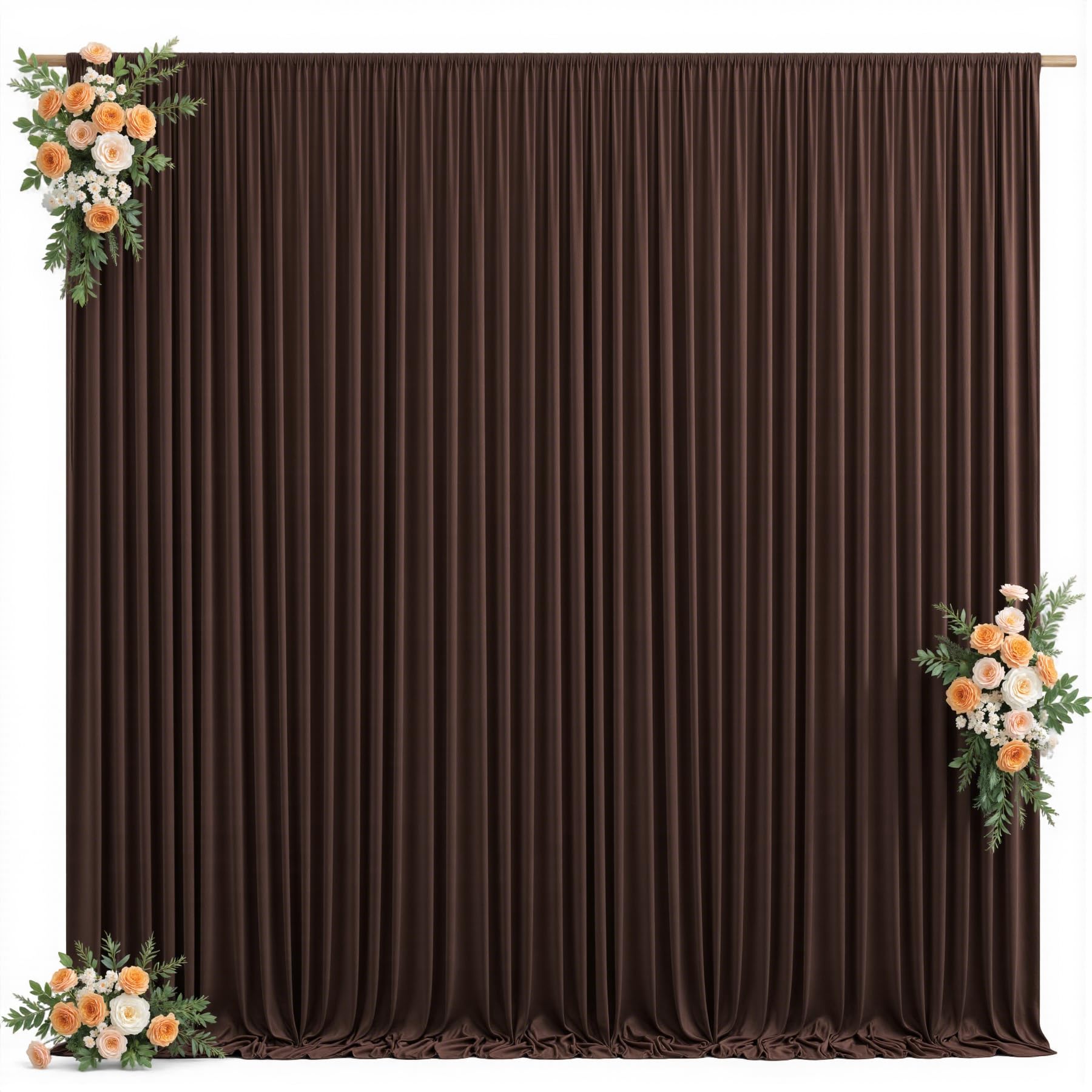 Lot de 2 Rideaux de Toile de Fond Marron pour fêtes de Mariage - 3 x 3 m - Tissu Infroissable - Décoration pour fête prénatale, Anniversaire, Photographie - 1,5 x 3 m