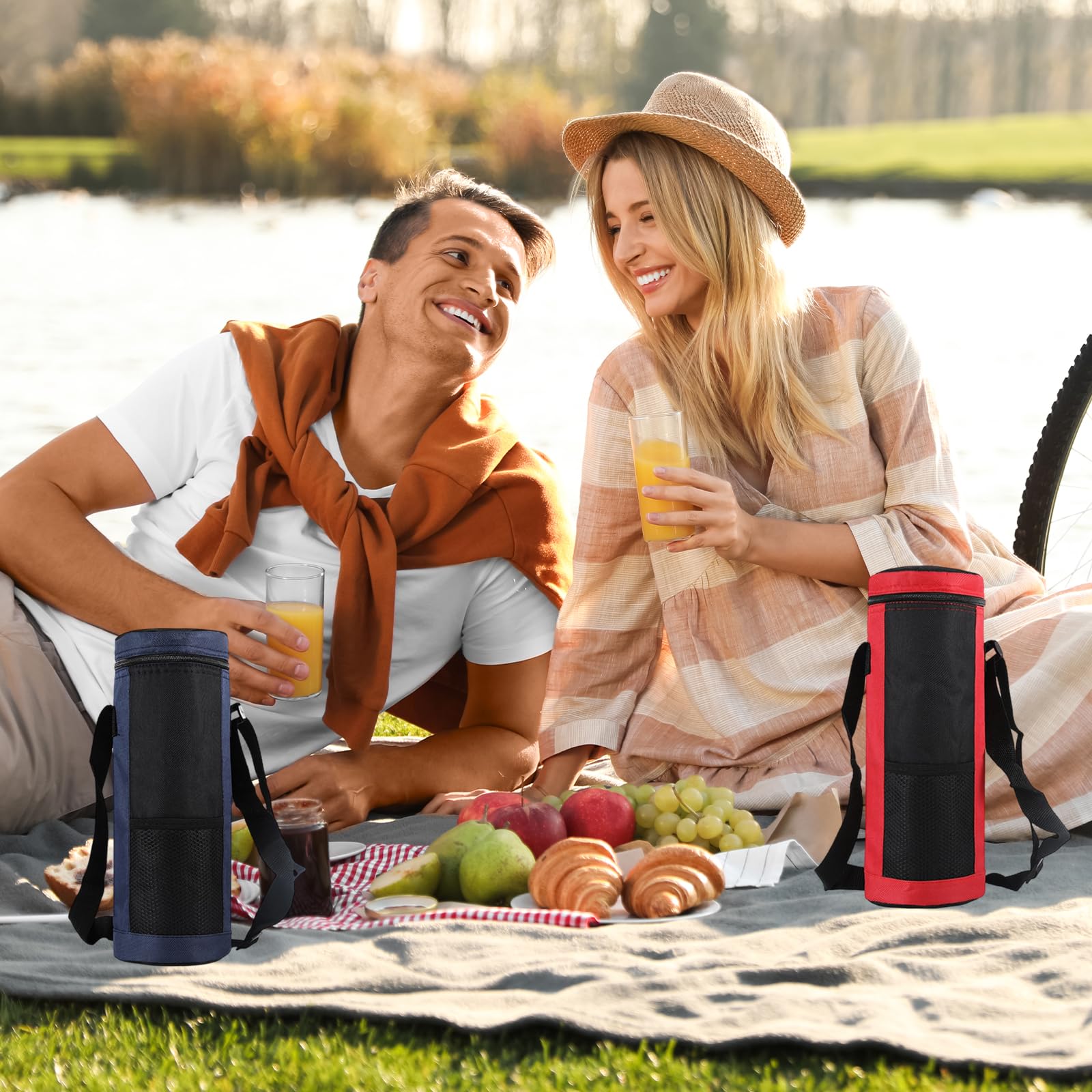 2PCS Borsa per Bottiglia Termica, Borsa Portatile per Bottiglia D'acqua Piccola Borsa Termica per Bevande con Tracolla Regolabile per Esterni, ViaggiS