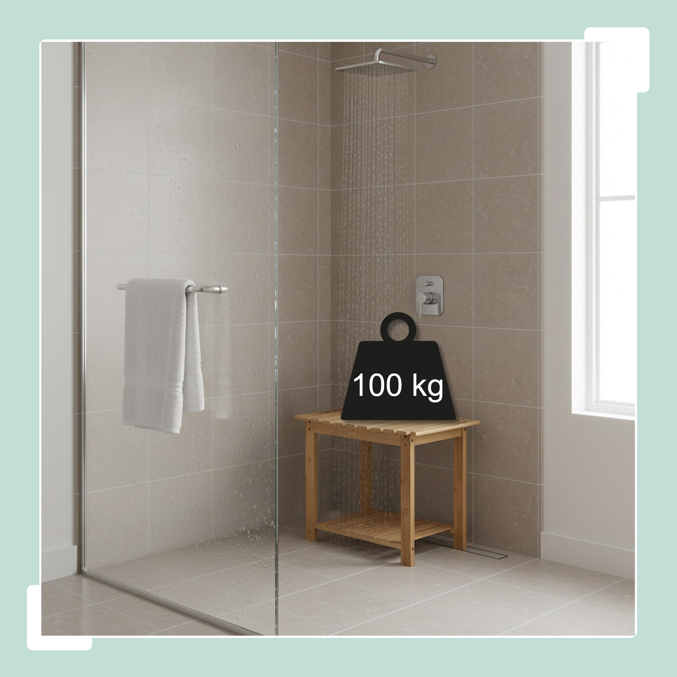 Relaxdays Sgabello in bambù con ripiano, Maniglie, portadoccia, 42x53x33 cm, Colore Naturale