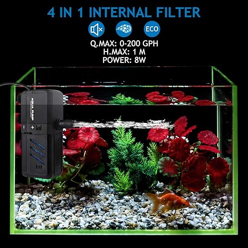 Miniatura 4 de Filtro interno sumergible para acuario de 6 W, filtro ajustable para pecera con bomba de agua de 132 GPH para peceras de 1 a 10 galones