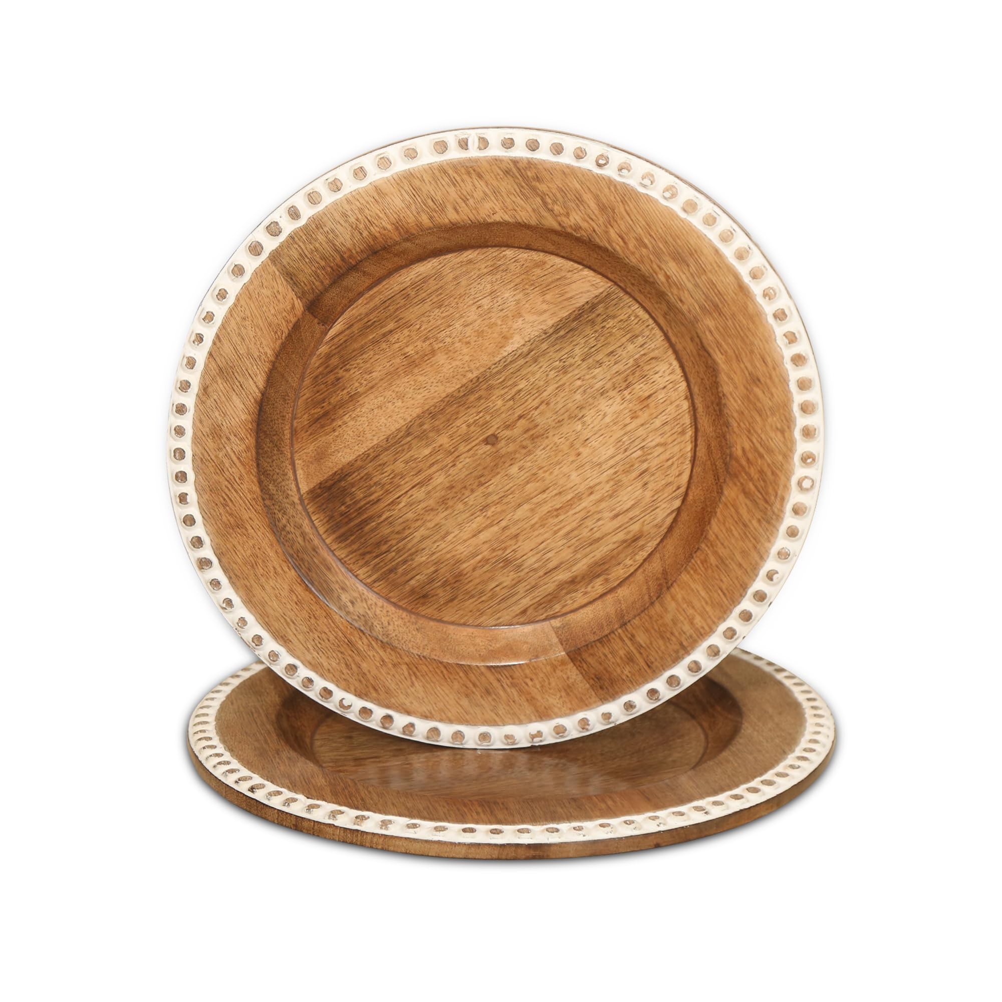 Natural Mango Wooden Charger Plates for Dinner (13x13 Inch) | Elegant Dinner Table Decor for Weddings, Christmas, Events Decorative & Reusable, Charger Plate Set of 2