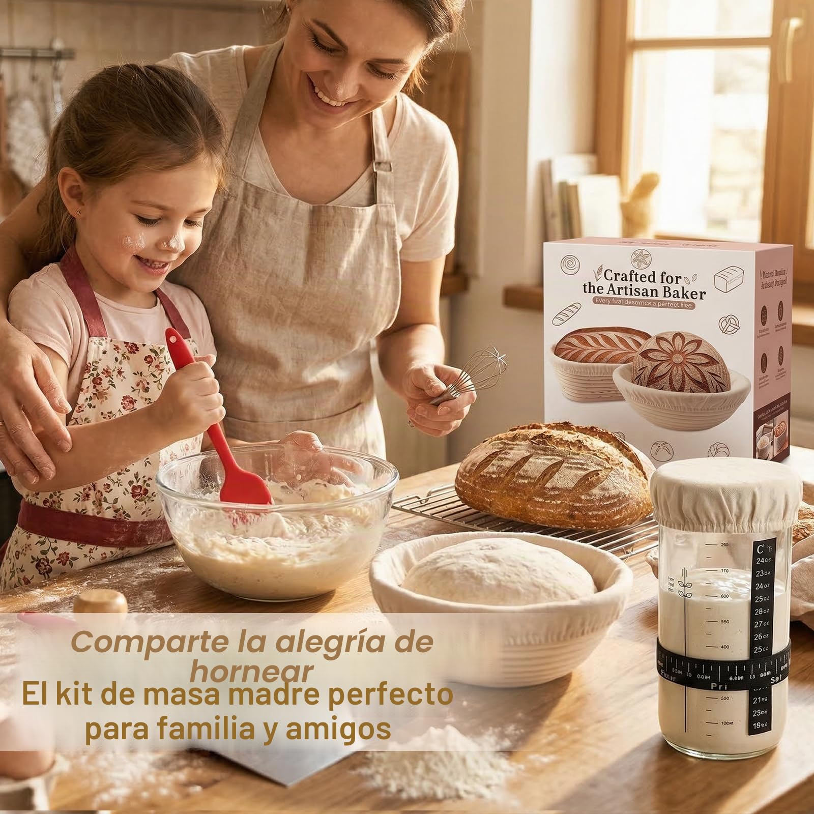Banetones para Pan, Cesta de Fermentación para Pan 18Piezas Kit Completo de Panadero con Banetones de Caña Natural, Batidor, Cuchillo de Panadero y Paño de Lino,Cesta para Pan de Masa Madre