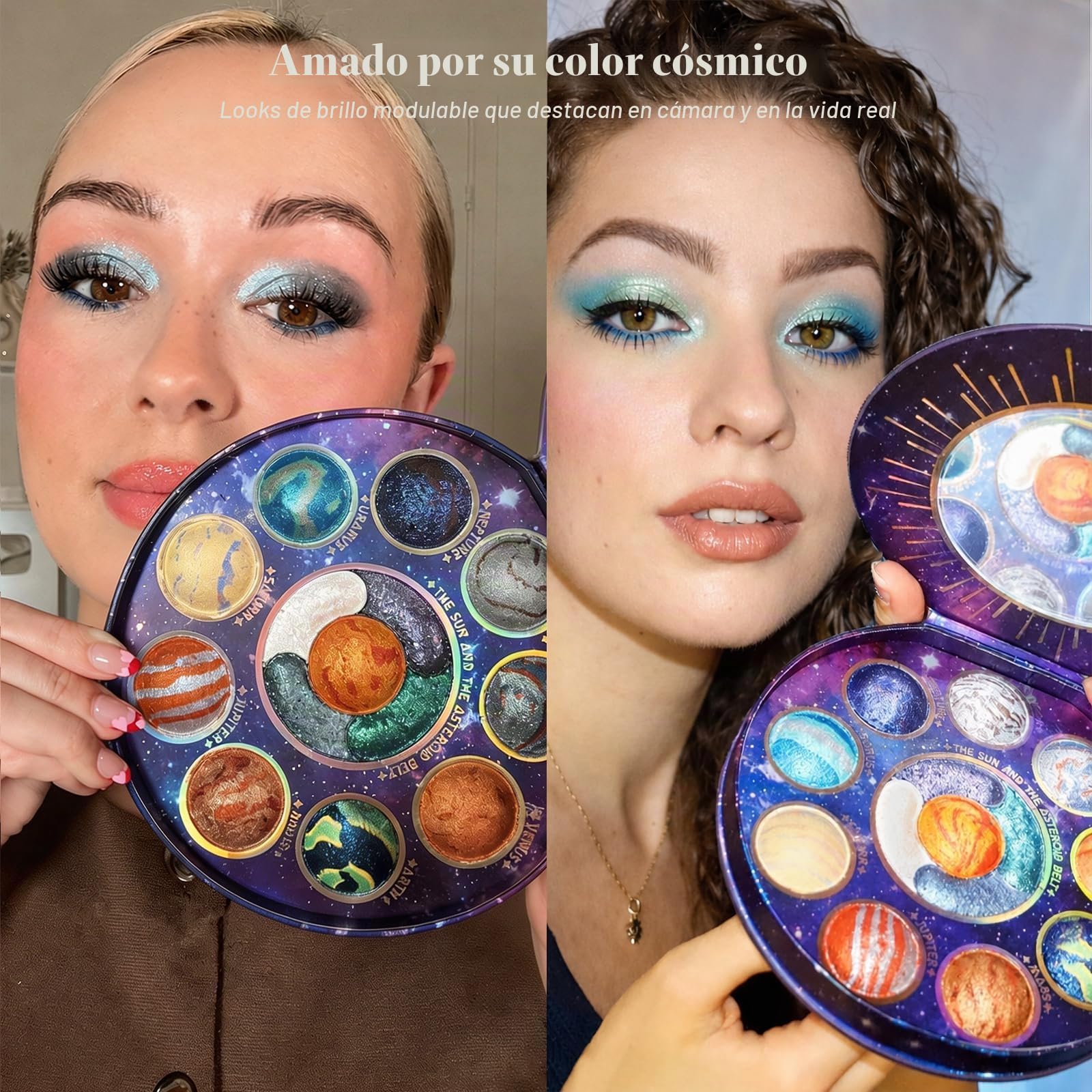 TINTARK Paleta de sombras de ojos Galactic Assemble de 14 colores, sombras de ojos metalizadas con purpurina, verde, azul, morado, marrón, crema desnuda, paleta de maquillaje, Galaxy Schminke Create