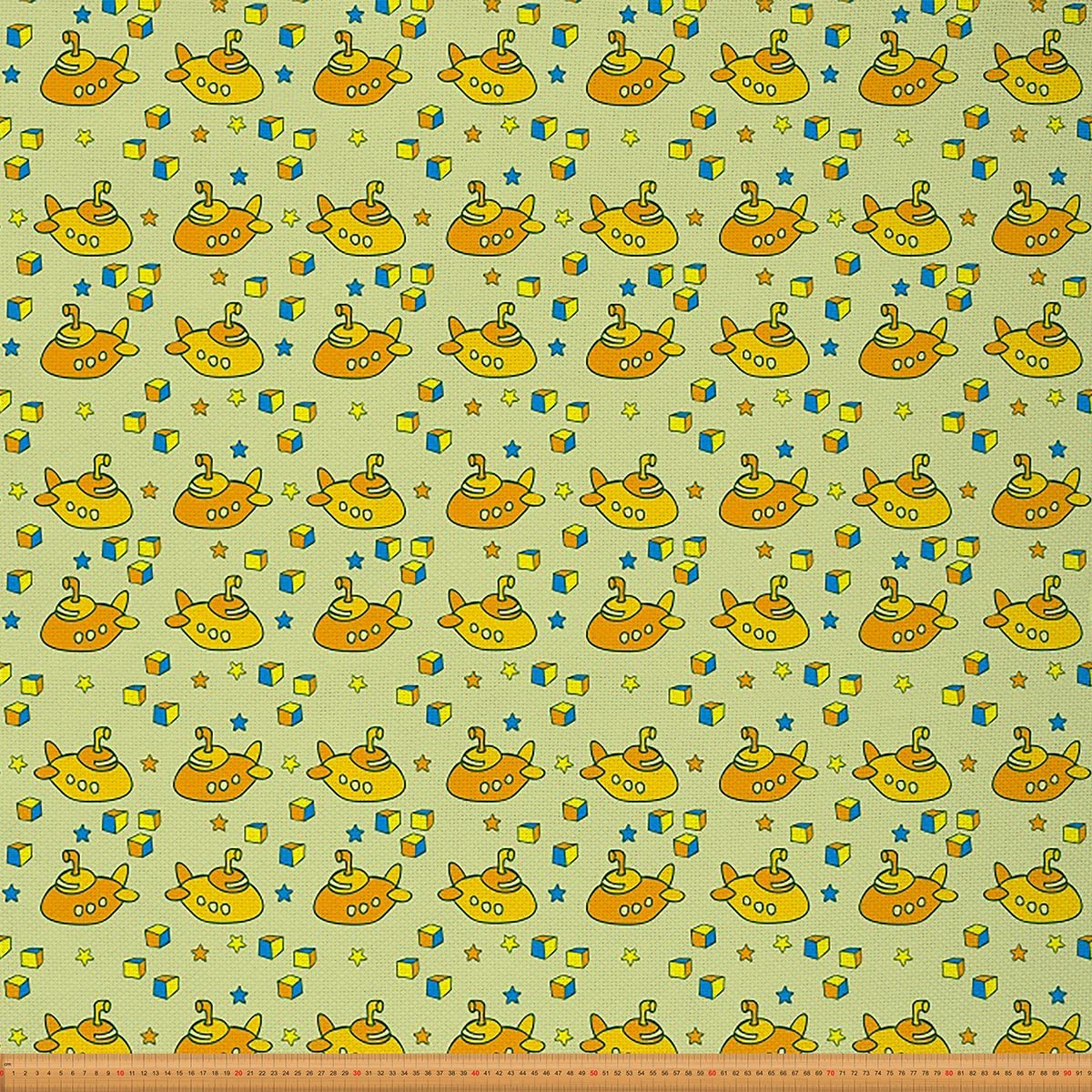 Cartoon Submarine Fabric by The Yard Nautical Submarines Upholstery Fabric for Chairs and Home DIY Projects Ocean Stars and Cubes Waterproof Outdoor Fabric 1 Yard,(L92*W150cm) Yellow Blue