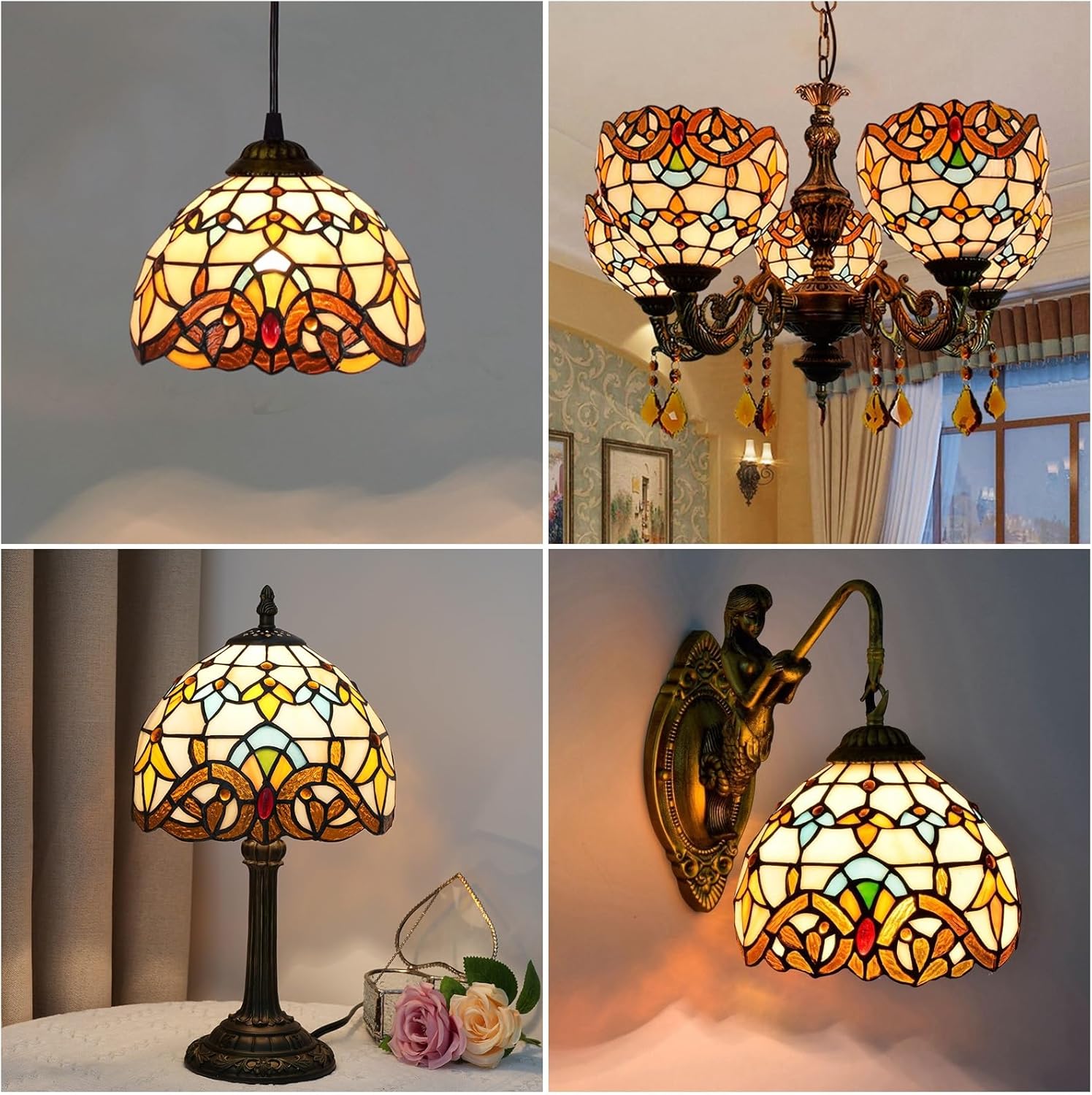 Tiffany Replacement Lamp Shade, 8 Inch Creativity Baroque Stained Glass Lamp Shade Handmade Retro Lampshades Accessories Fit for Table Lamp Pendant Light Wall lamp