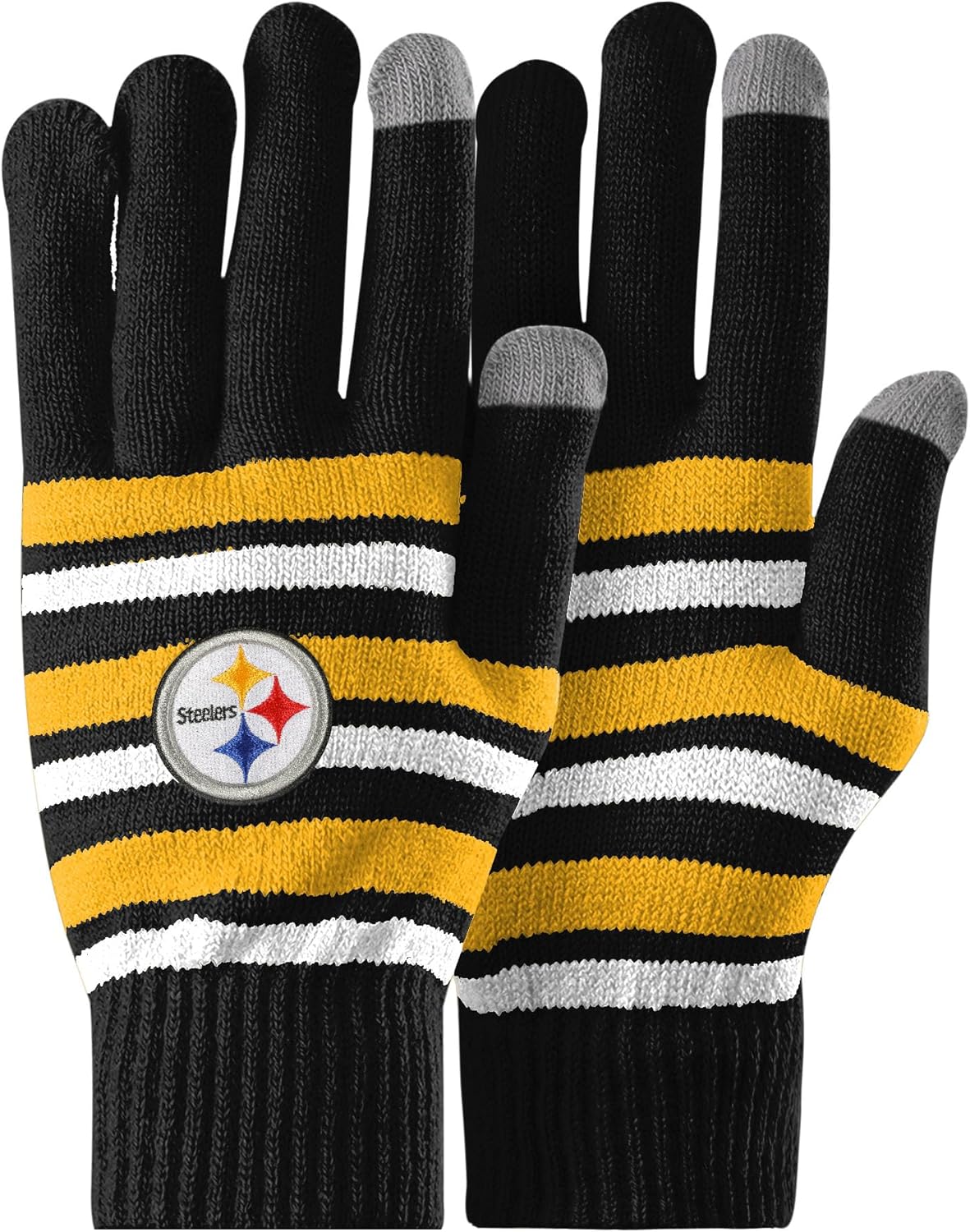 FOCO NFL unisex-adult Nfl Team Logo Adult Stretch Gloves With Big Wordmark Strip Pom Knit Hat Beanie Set - Image 2
