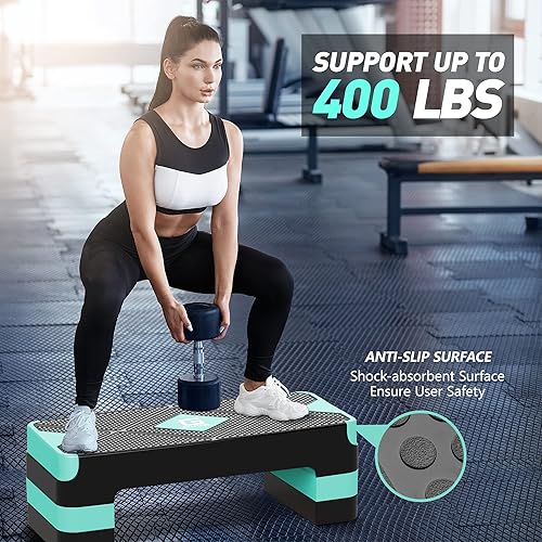 Vista 2 de Escalón de ejercicio aeróbico, escalón aeróbico ajustable para ejercicio, plataforma de entrenamiento para escalonar, plataforma de pasos de 26.5