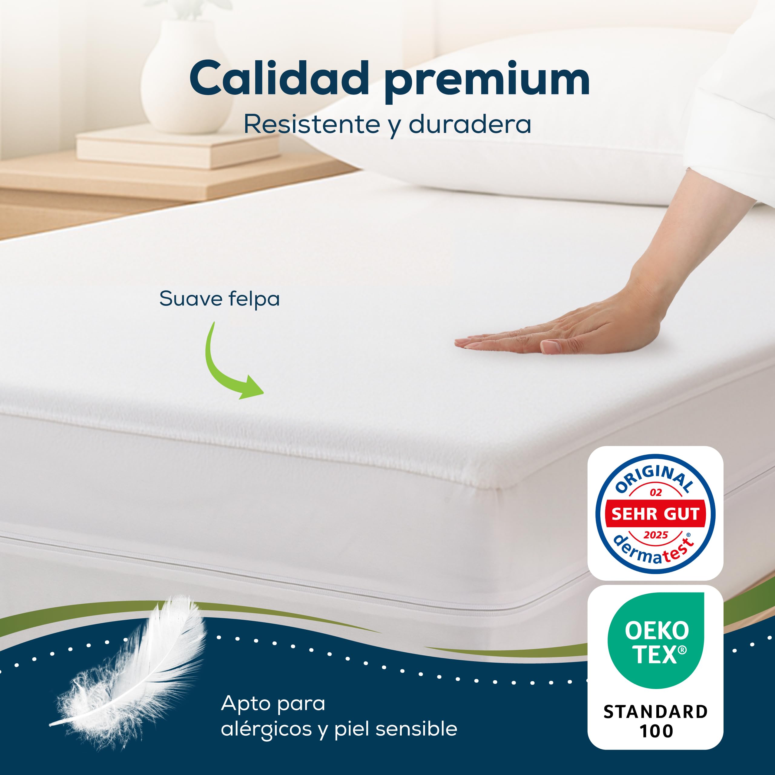 Sensalou Protector de Colchón 180x200x25 cm Impermeable y Anti Ácaros | Funda encasement con cremallera para alérgicos contra chinches, protector de rizo suave, silencioso y lavable a 95 °C