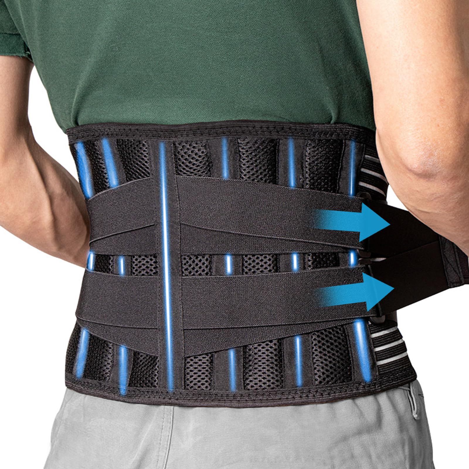 UZSUZZLower Back Support Belt, Adjustable Back Lumbar Brace with 6 Support Stays for for Work, Heavy Lifting, Breathable Lumbar Support Belt for Scoliosis & Sciatica and Back Pain Relief, Unisex