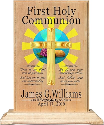 Placas de primera comunión personalizadas para niños y niñas para la primera comunión, fabricadas en Estados Unidos, de madera maciza (placa de