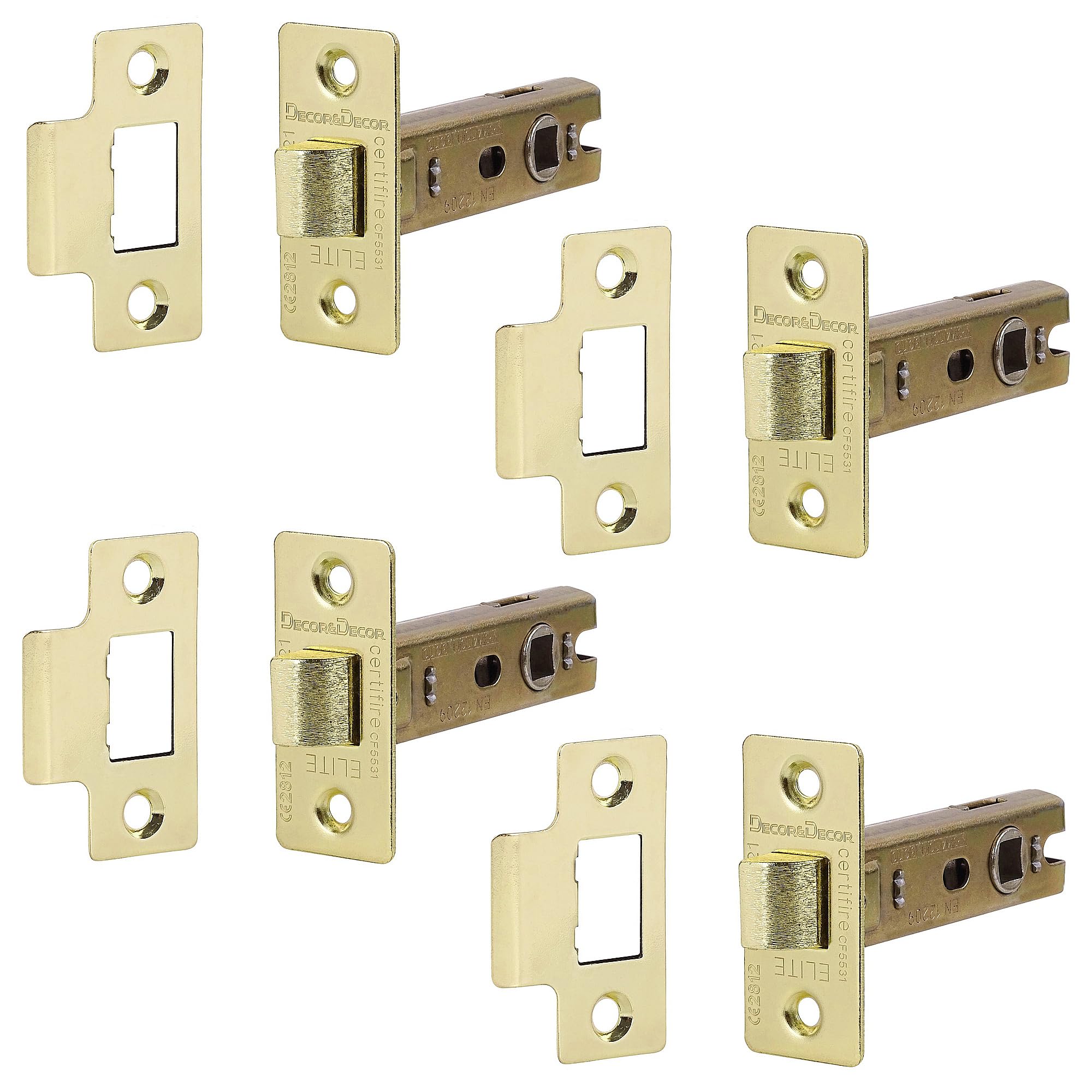 Decoranddecor Brass 2.5 Inch Tubular Mortice Latch For Internal Doors, Fire Rated - 4 Pack - 44 Mm Back Set - 64 Mm Overall Length - Polished