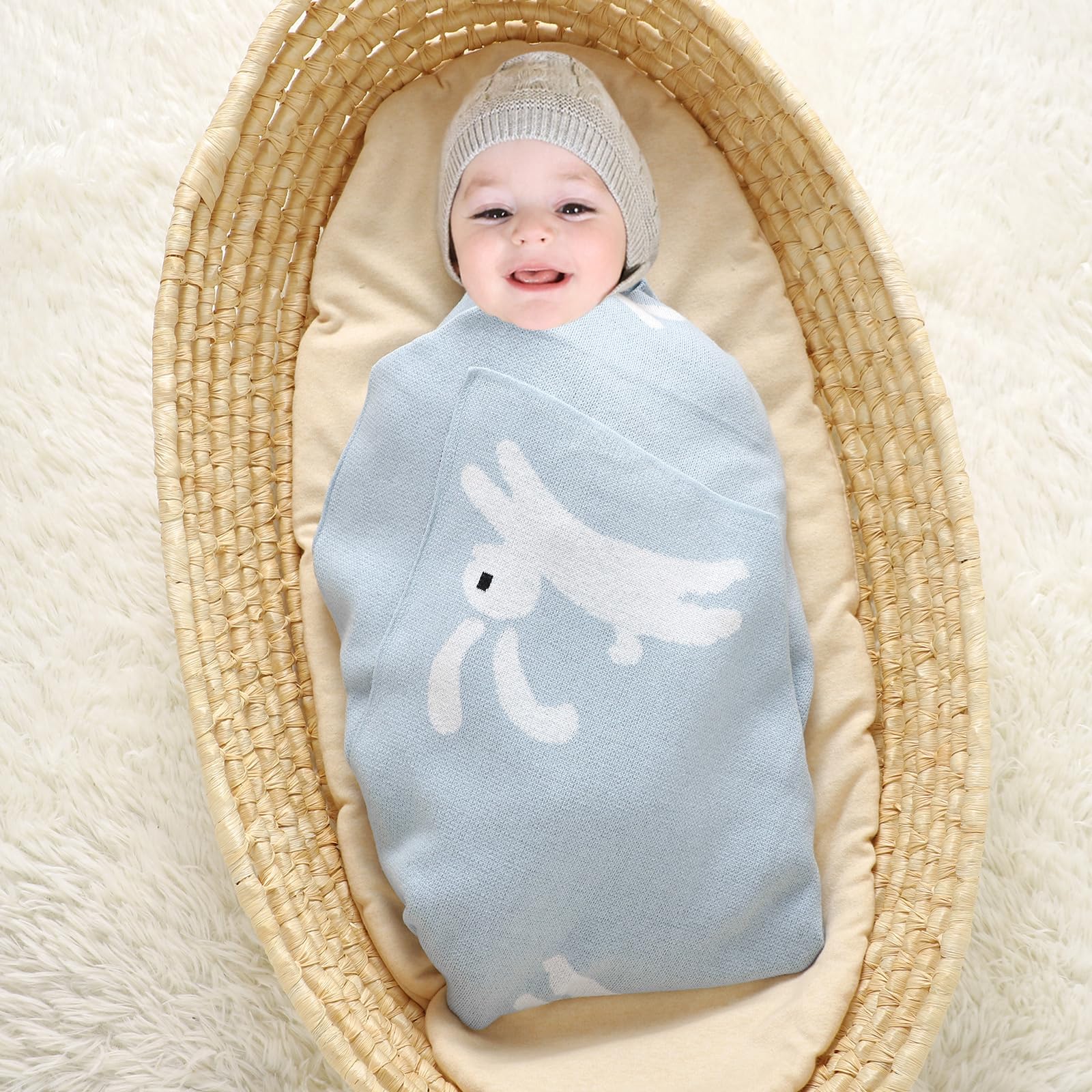 Hadetoto Baby Blanket for Newborn Soft Cozy Knitted Cotton Blankets Baby Essentials Gifts for Newborn Girl Boy 100 x 80cm - Image 3