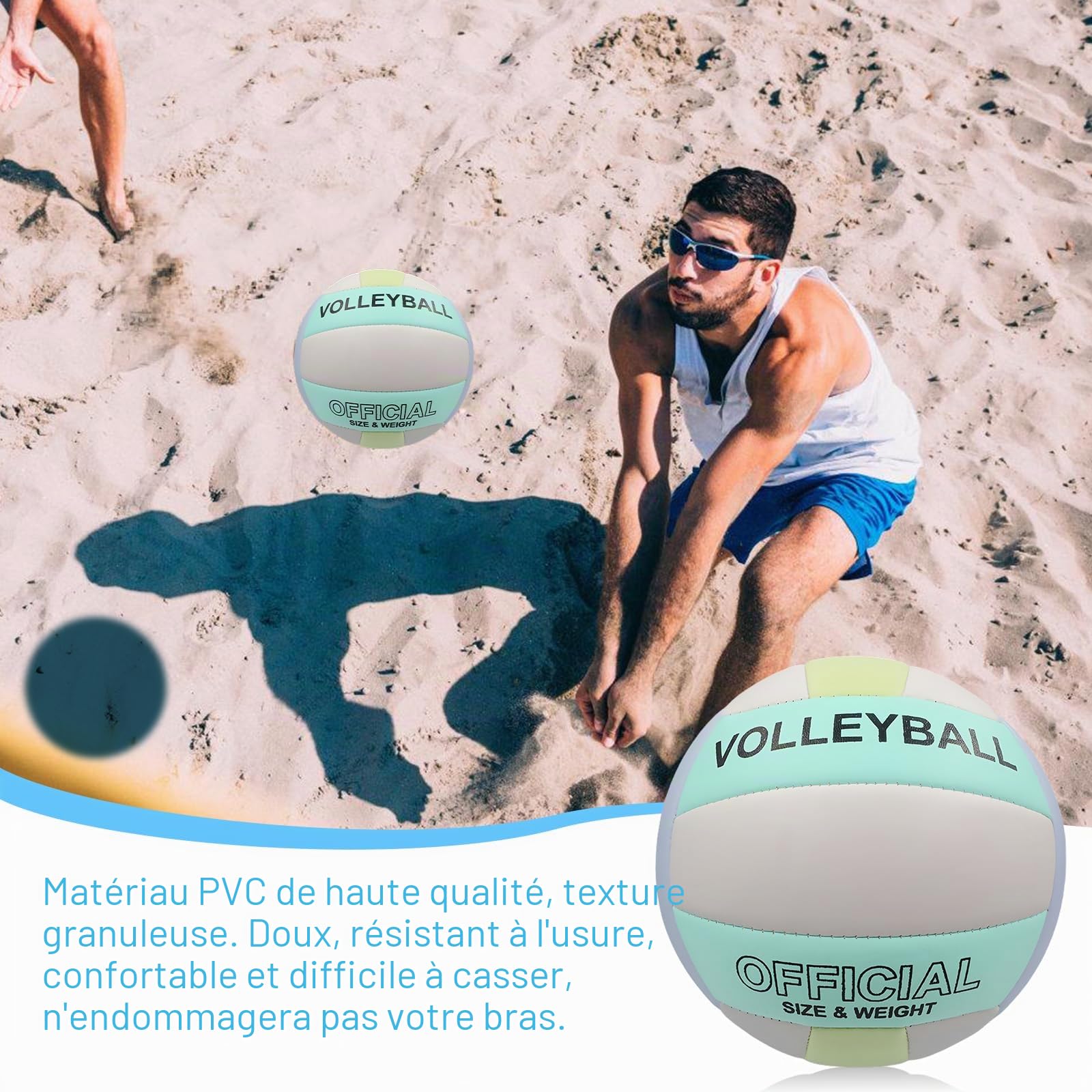 Volleyball: Taille officielle 5, ensemble de volleyball avec dispositif de gonflage, ballons de volleyball souples en PU, volleyball pour entraînement sportif intérieur et extérieur, jeu sur le sable