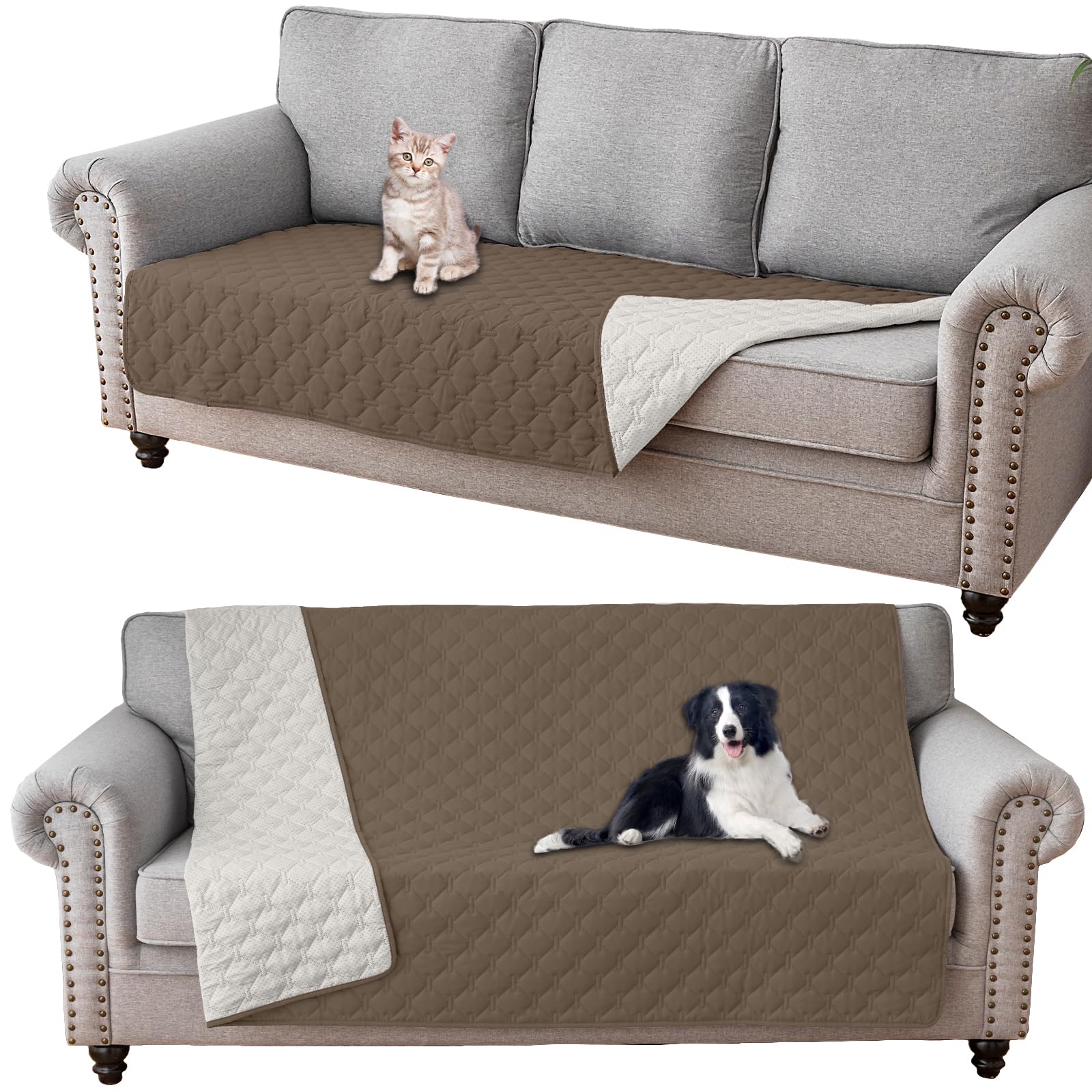 GEBIN Waterproof Sofa Cover, Dog Blanket for Sofa Bed Protection, Waterproof Furniture Protector Couch Cover Anti Scratch Dirty, Non Slip Sofa Covers (Taupe,208x218cm)