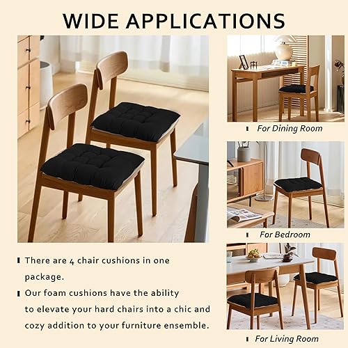 Miniatura 5 de ELFJOY Paquete de 4 cojines para sillas de comedor de 17 x 17 pulgadas, cojines de asiento para sillas de cocina, suaves y cómodos, cuadrados con