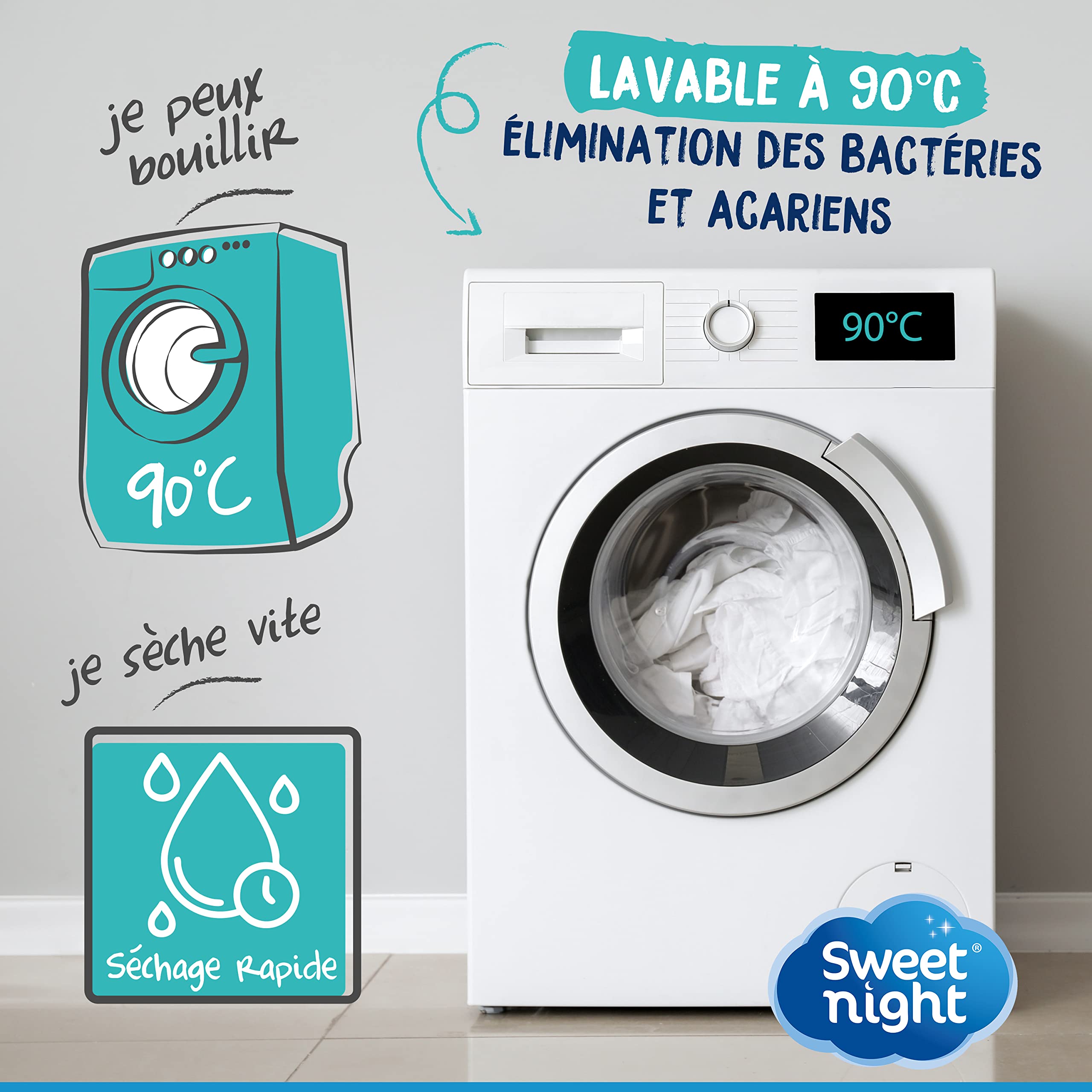 SWEET NIGHT - Protège-Matelas - Alèse 140x190 cm - Imperméable, Respirant & Silencieux - Forme Drap-Housse Bonnet 27 cm - Lavable Machine 90°C - Certifié Oeko-Tex - 4