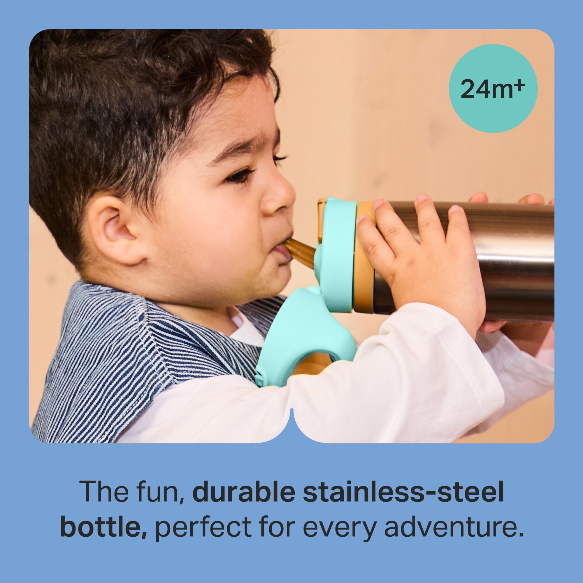 Tommee Tippee On the Go Stainless Steel Insulated Bottle Flask with Silicone Straw for Toddlers 500ml, 24m+ - Image 3