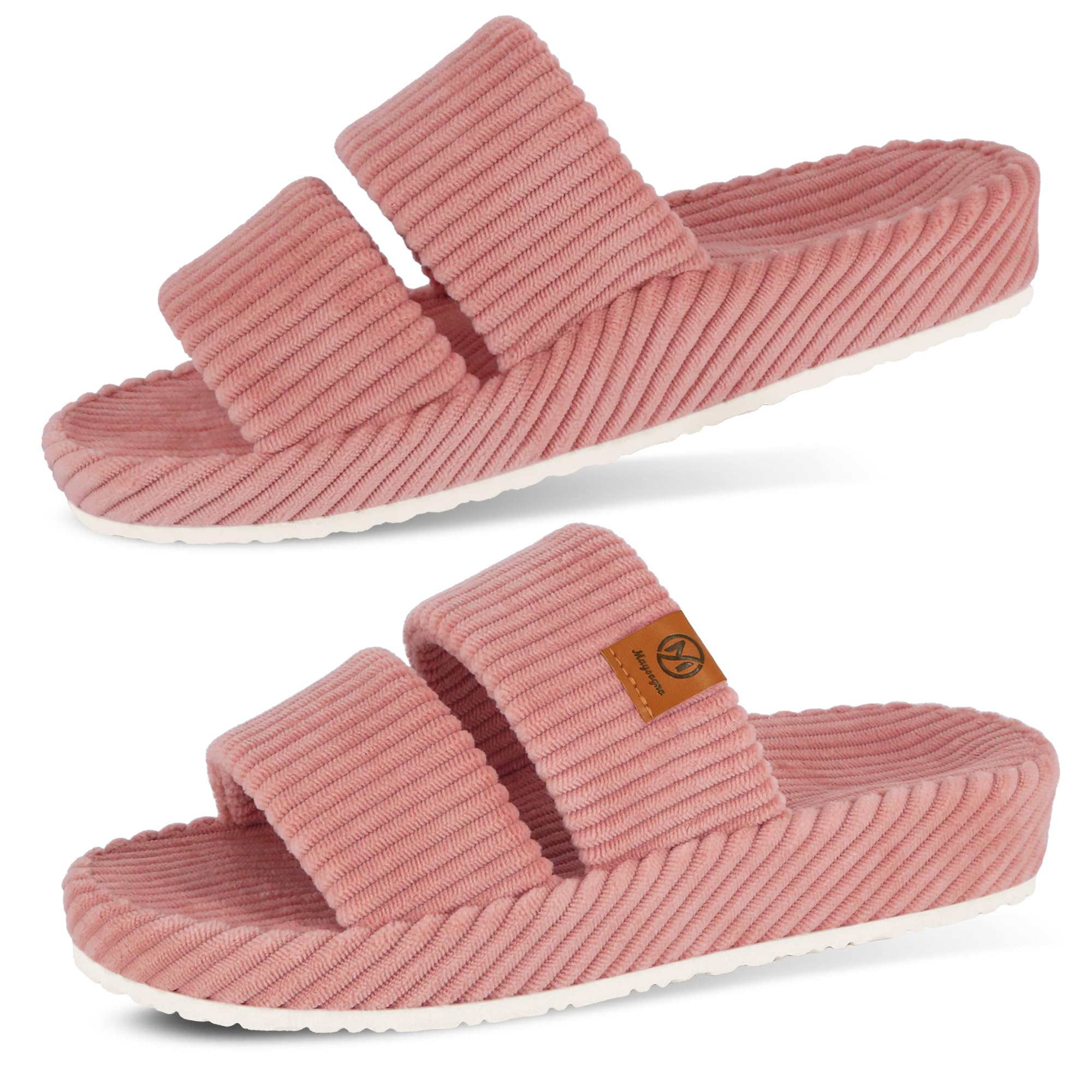 Maysogno Orthopedic Slippers for Women with Ach Support Memory Foam Slippers for Plantar Fasciitis Orthotic Open Toe House Shoes Indoor Outdoor Rubber