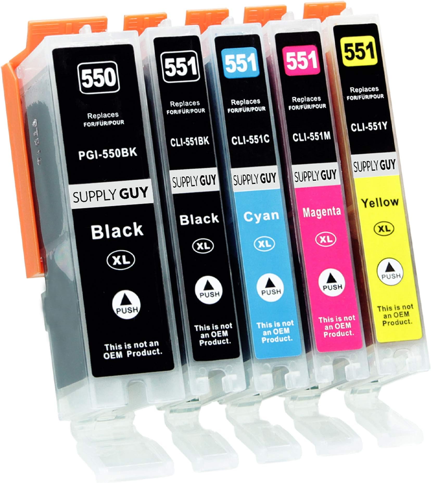 5 Ink Cartridges compatible with Canon PGI-550 XL/CLI-551 XL with Chip and Level Indicator for Canon Pixma IP7250 IX6850 MG5450 MG5550 MG5650 MG5655 MG6450 MG6650 MX725 MX925