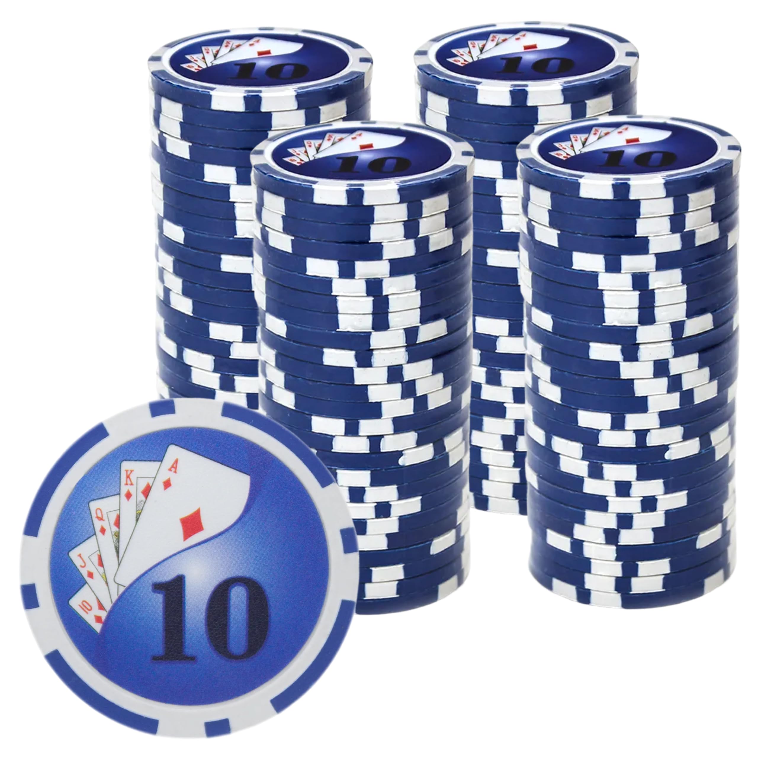 Playzaic 14-gram Yin Yang Poker Chips (100-Pack) Heavy Clay Composite Set - Bulk Casino Chips with Denominations for Texas Holdem, Blackjack - Betting Game Accessories ($10 Blue)