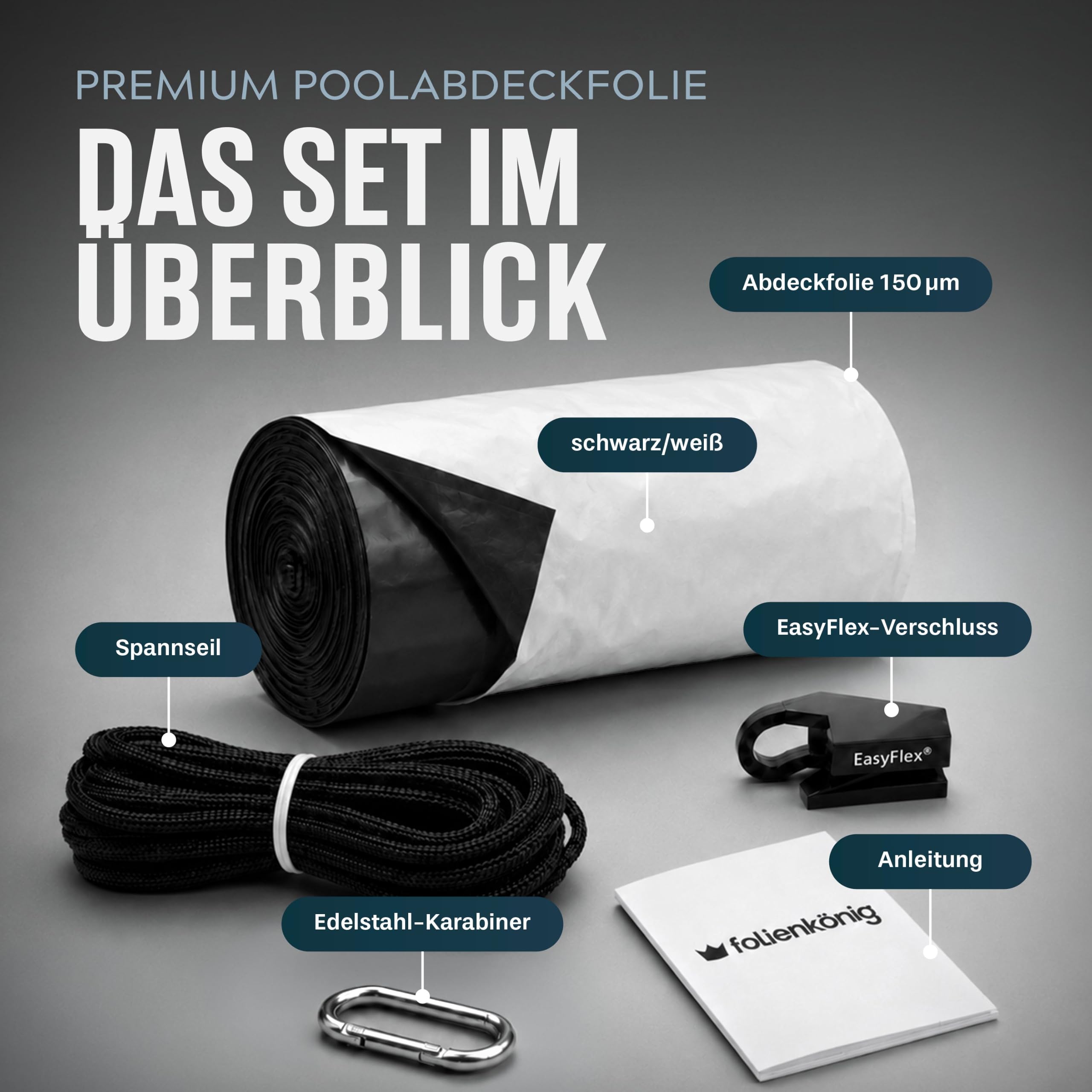 Pool-Abdeckfolie Set 5x5m aus Silofolie mit Spannseil & EasyFlex-Verschluss