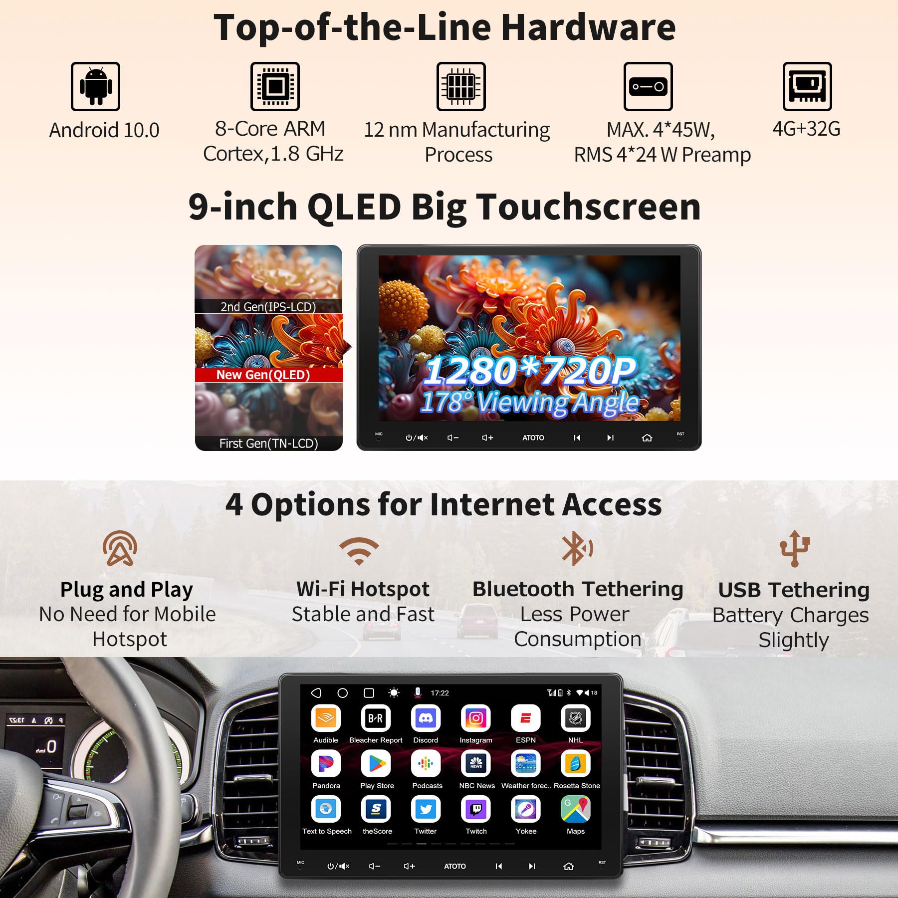 ATOTO S8 8-core 22.9 cm QLED Double Din Android Car Stereo