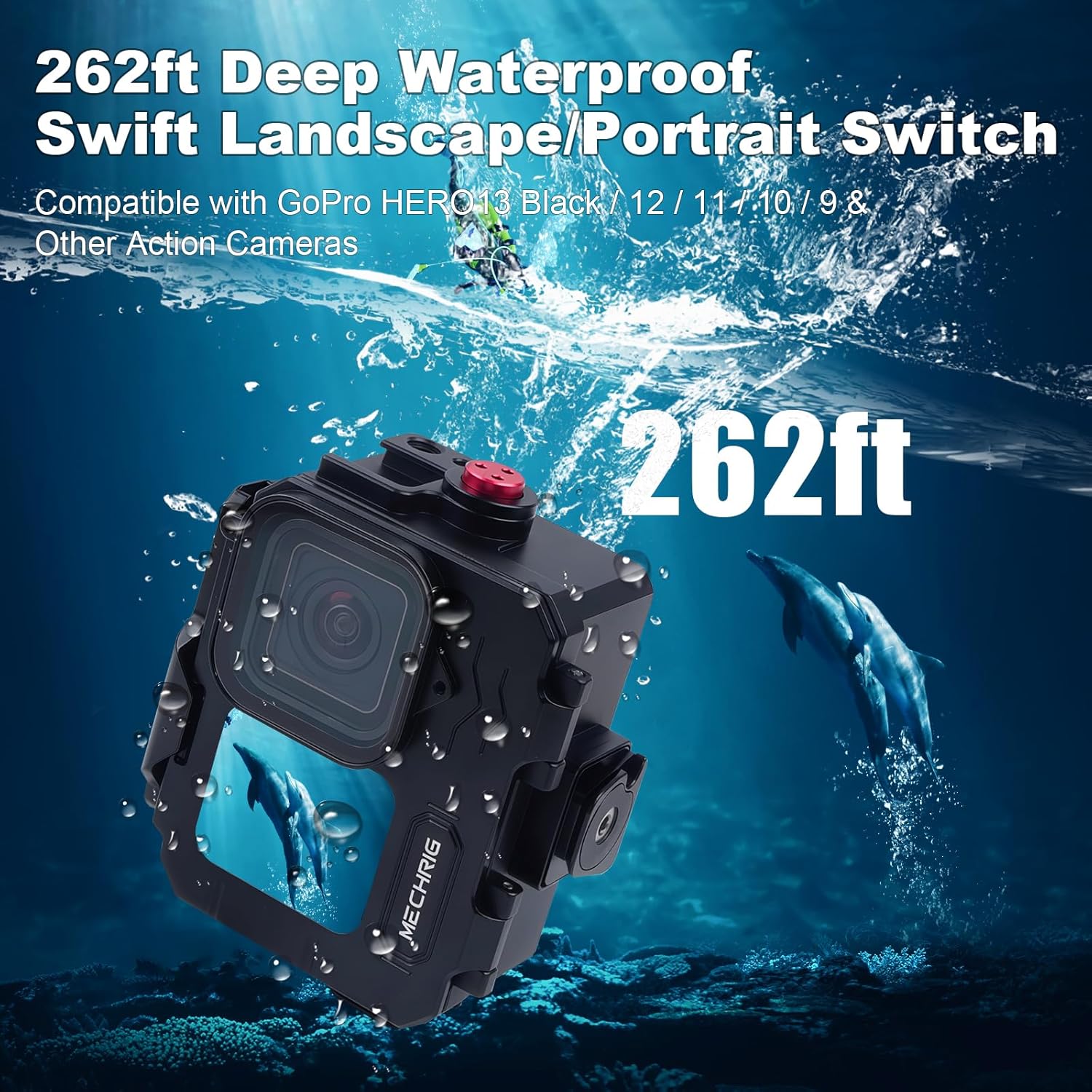 Aluminum Waterproof Case for GoPro HERO13 Black HERO12 HERO11 HERO10 HERO9 Action Camera 80M Deep Waterproof Horizontal and Vertical Shooting Switch (Quick Release-63075) - Image 3