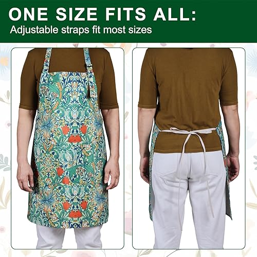 Miniatura 4 de Paquete de 3 delantales florales impermeables para mujer, correa ajustable con bolsillo, multiusos para cocina, arte, jardín
