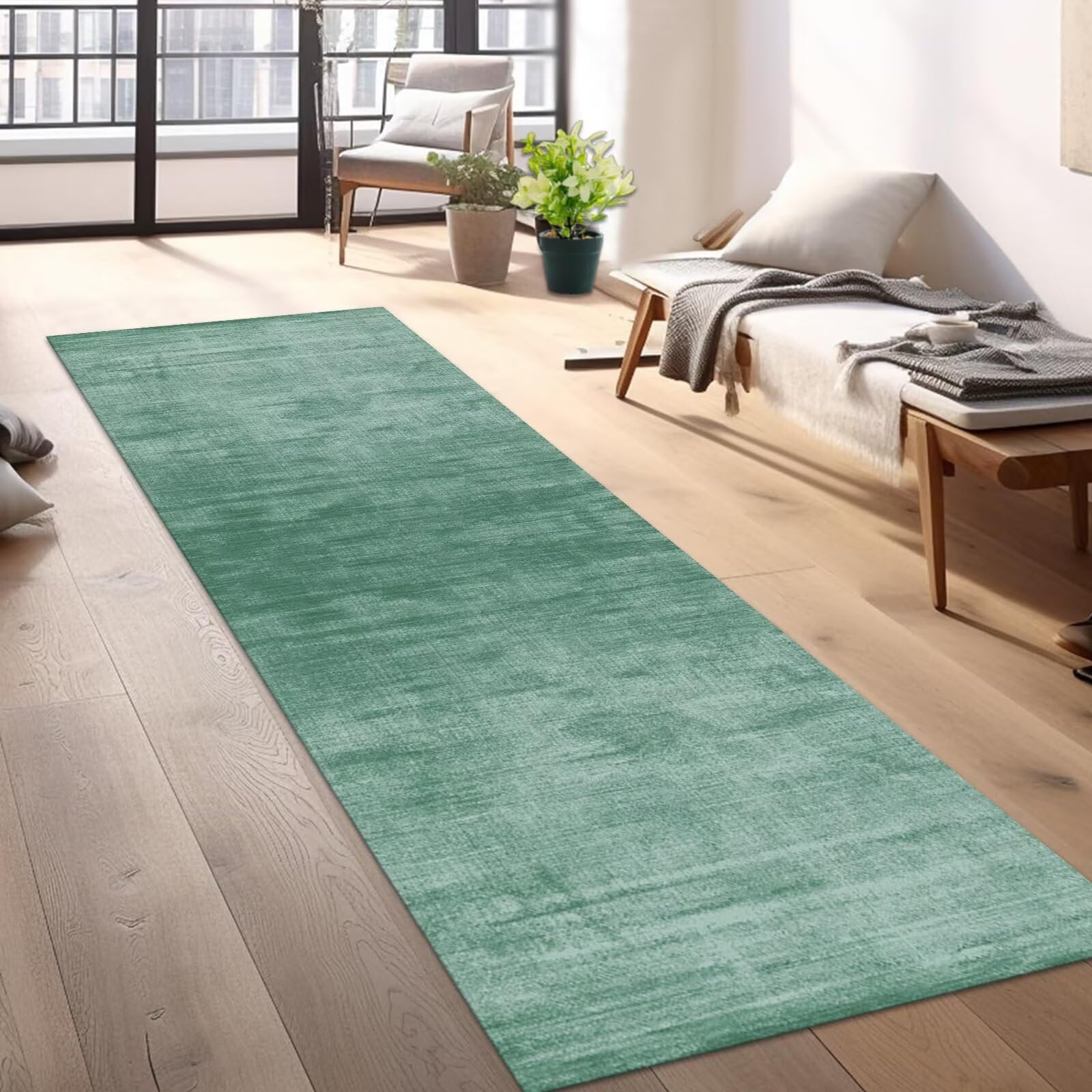 Teppich Läufer Flur Küche rutschfest Waschbar Teppichläufer Flur Hellgrün 70X180CM Modern Teppichläufer Fußmatte Polyester Anpassbar für Vorzimmer Eingangsbereich Schlafzimmer Wohnzimmer Küche