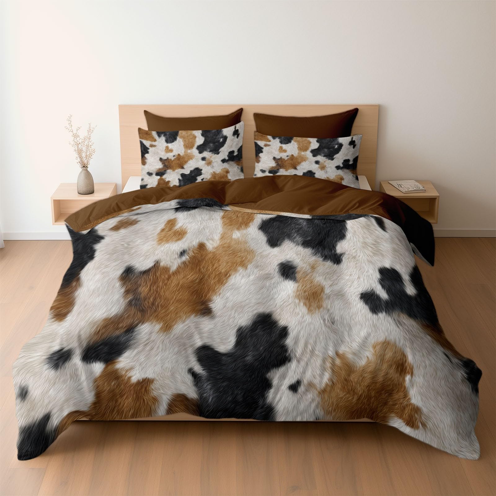Housse de couette réversible 220x240 cm imprimé vache beige et café