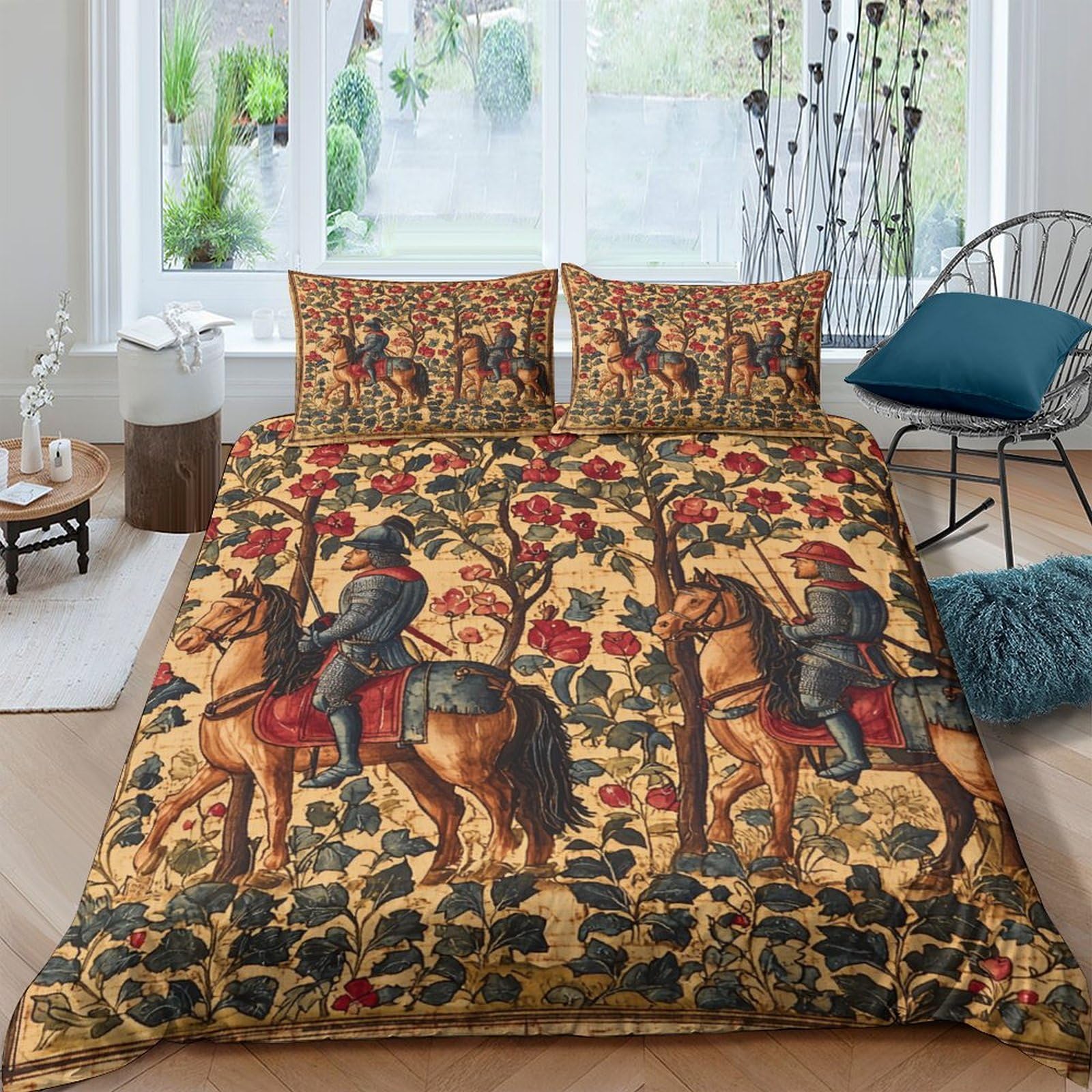 Kaiyun Style-12 Medieval Style Duvet Cover 3 Piece 3D Print Knight Quilt Bedding Set With Pillowcase, Microfibre Comforter Cover Double（200X200cm）