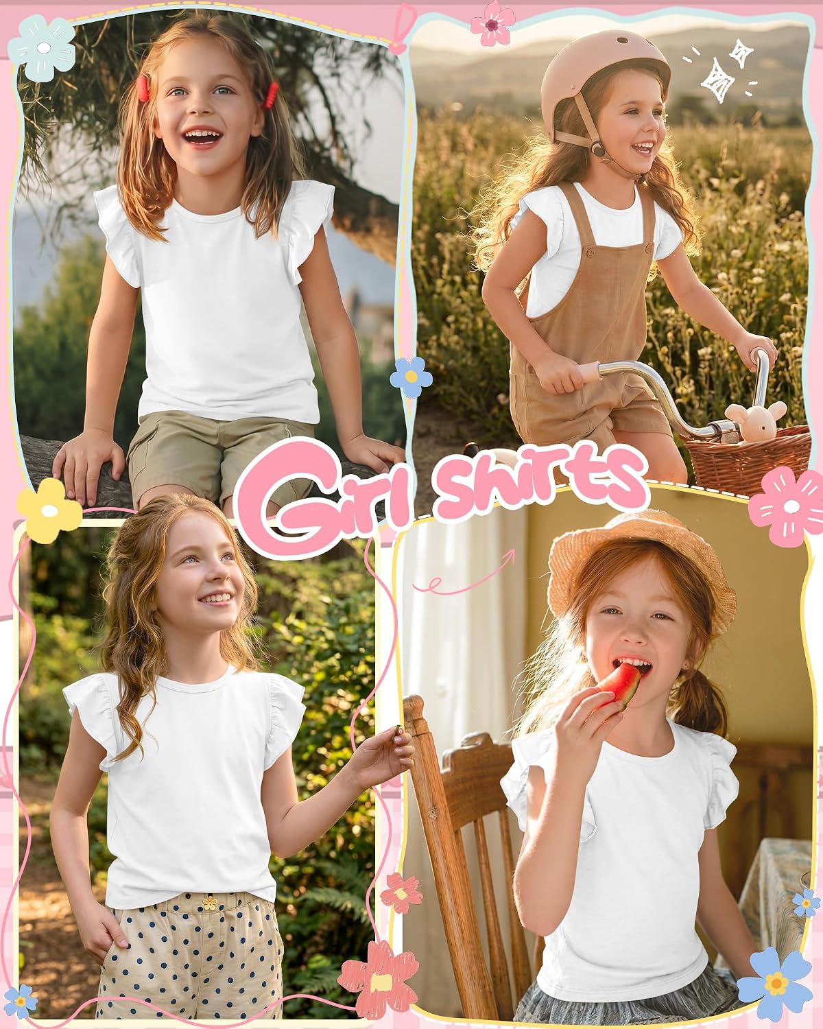 Yooo's Vivi Girls Ruffle Tank Tops Kids Sleeveless Ruffle Shirts Teens Crewneck Cute Summer Tops
