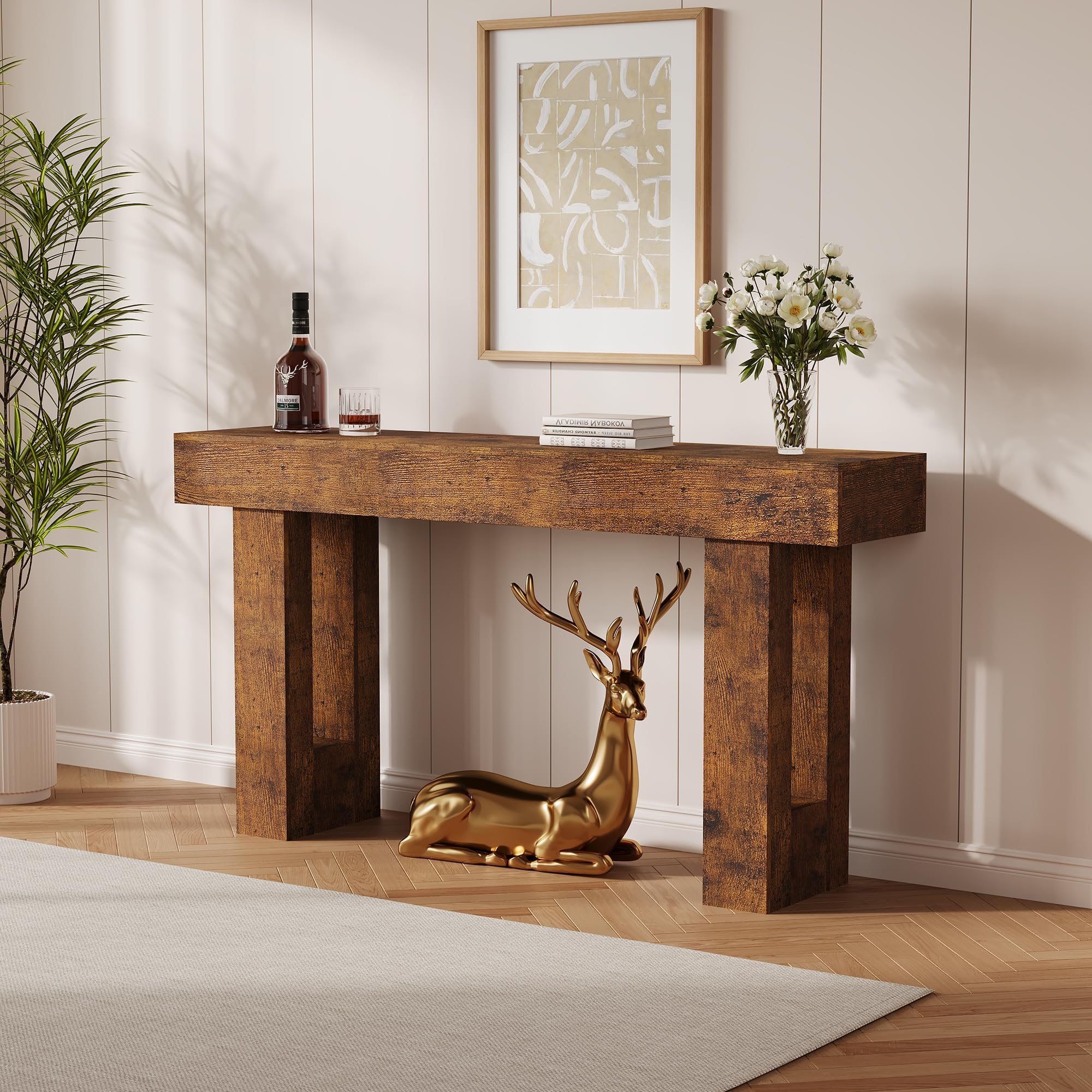 AffinityFurn 63" Long Console Table, Farmhouse Sofa Table Behind Couch, Rustic Narrow Entryway Table, for Living Room Hallway Foyer, Easy Assembly — image 1