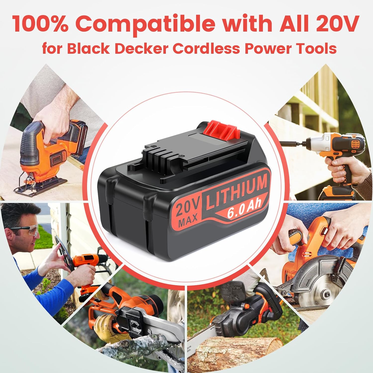20V Max 6000mAh Replace Battery for Black+Decker 20V Battery, 2 Packs 20 Volt Lithium Battery for LBX4020 LBXR20 LBXR2020, Compatible with Black and Decker 20V Cordless Power Tools and Charger - Image 7