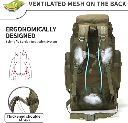 Miniatura 5 de Mochila táctica militar de 70L para campamento, senderismo, senderismo, para exteriores, repelente al agua, bolsas deportivas ajustables