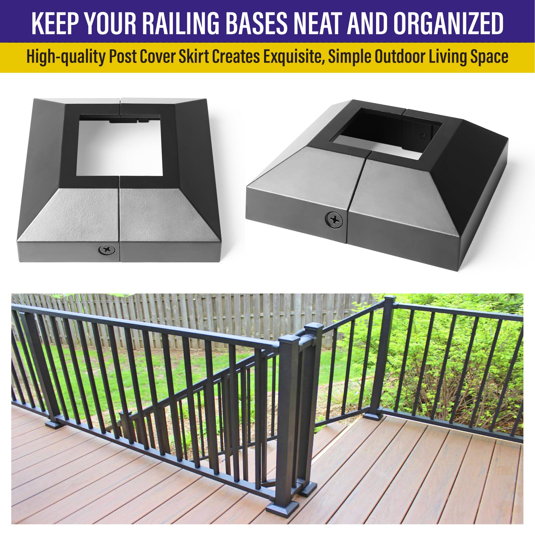 Hulave Split Post Covers (8 Pack) - Fits 2x2 / 4.5x4.5 Base, Black Iron Railing & Fence Base Covers - View #14