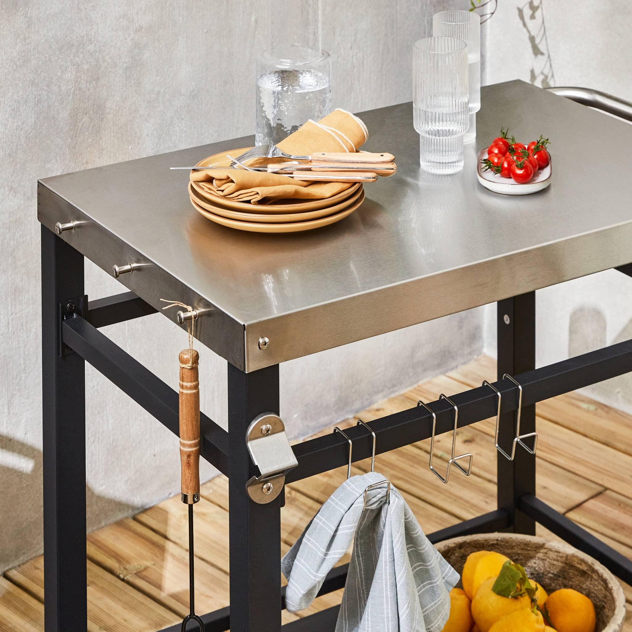 Alice's Garden - Desserte de Barbecue en Acier 88 cm avec Roues et poignée. Noir. L 88 x l 58 x h 82.8cm