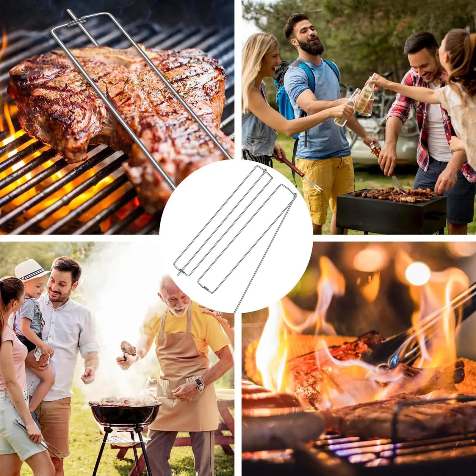 4 Pezzi Clamping Wing Rails for Grilling Chicken Wings,Chicken Wing BBQ Fork,Ali di Pollo Forchetta BBQ,Set di Strumenti per Barbecue con Ali di Pollo Picnic All'Aperto