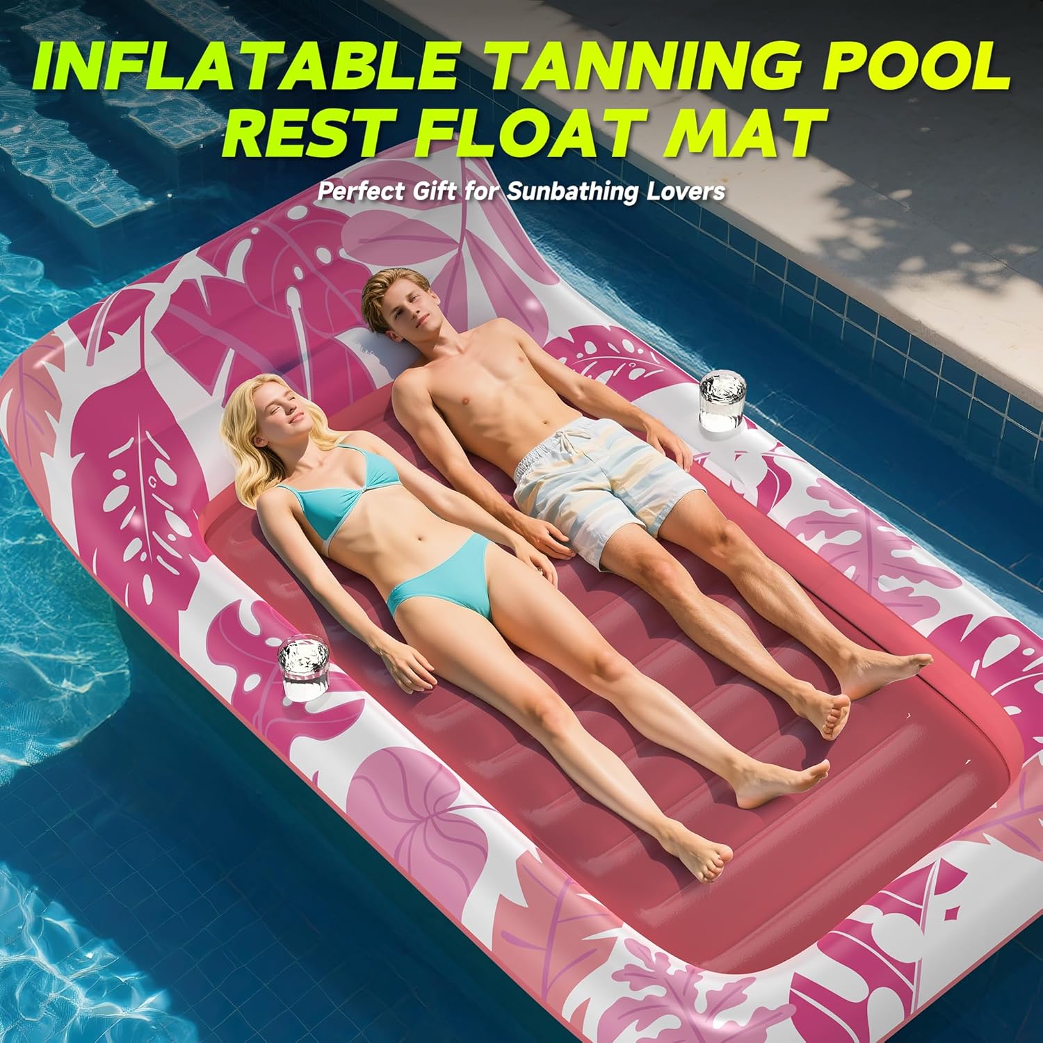 CACSPS Inflatable Pool Floats Adult, Floating Lounge Chairs with Cup Holders, Heavy Duty Blow Up Pool Floats Chair for Summer Water Fun, Beach, Lake, or Pool Party